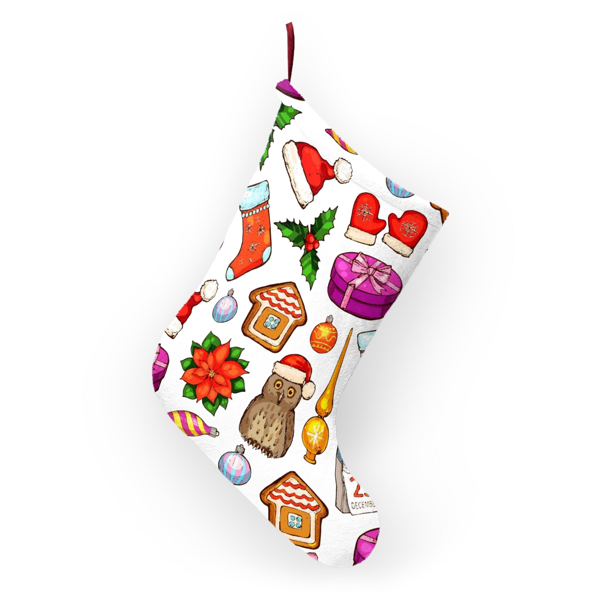 Christmas Stocking – Festive Collage with Santa Hats, Gifts & Whimsical Owl