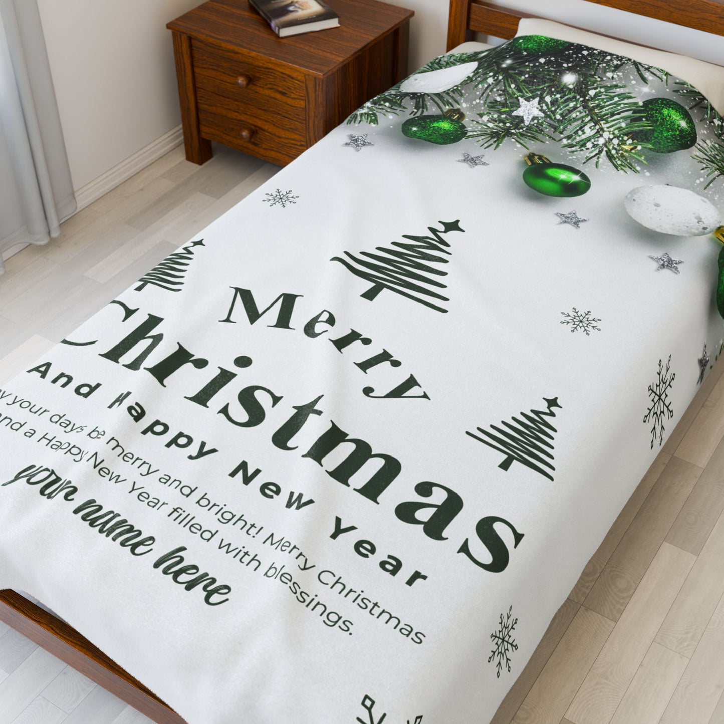 Green Ornament Christmas Blanket – Personalized Holiday Throw for a Merry & Bright Season