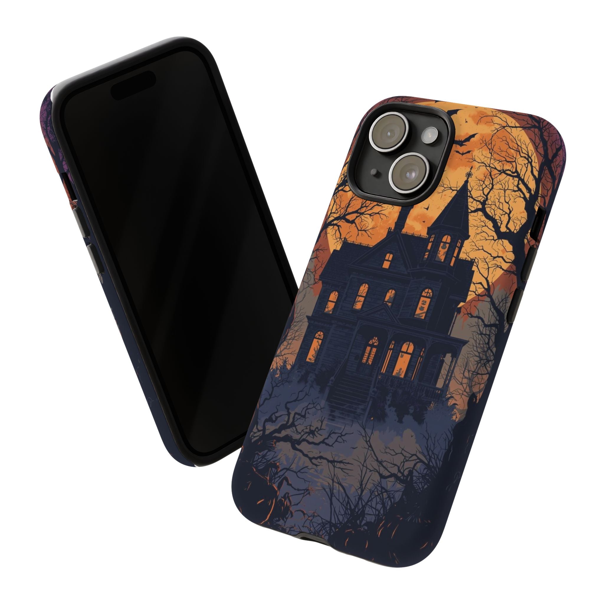 Spooky Halloween Phone Case with Haunted House Silhouette