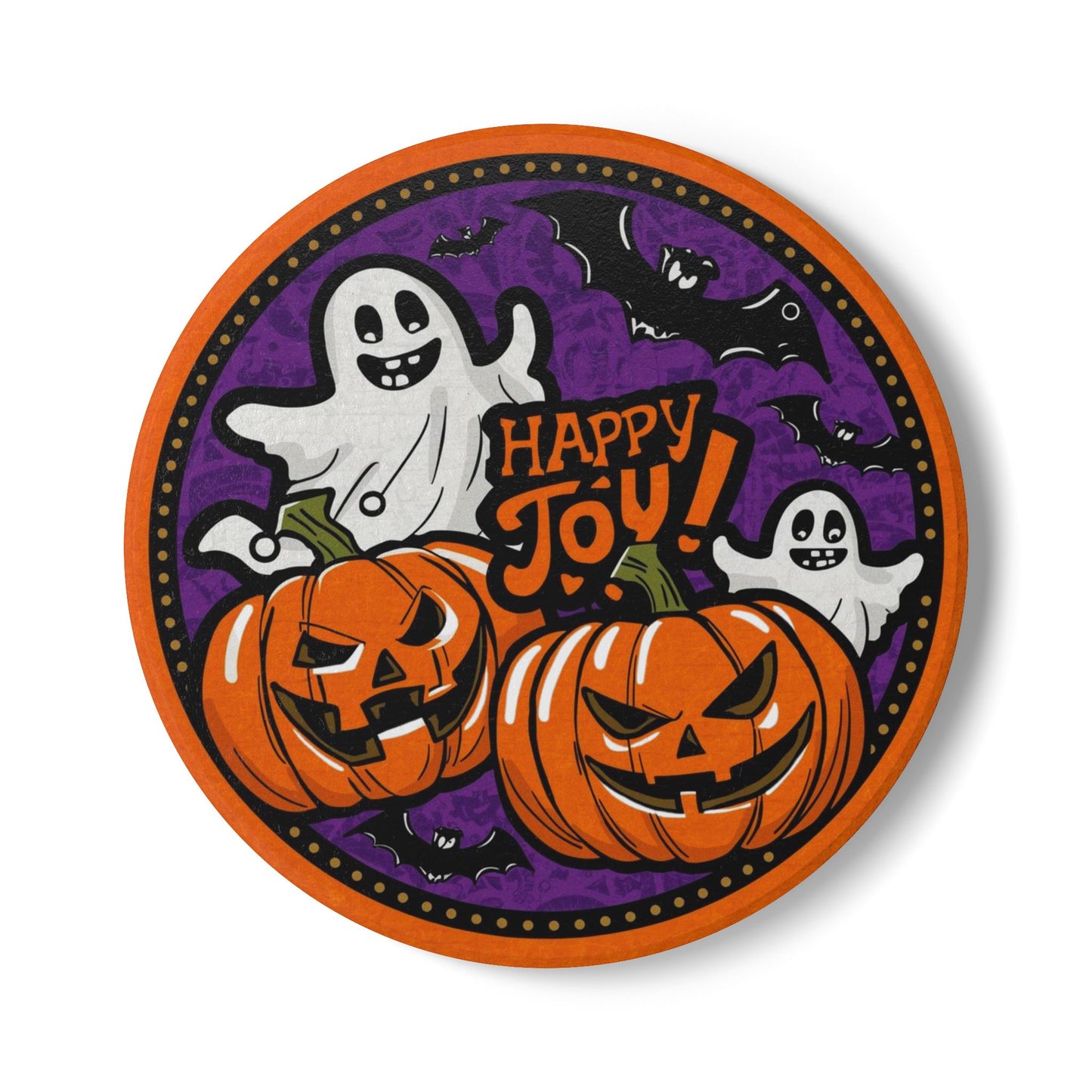 Festive Halloween Ceramic Coaster with Playful Ghosts and Pumpkins