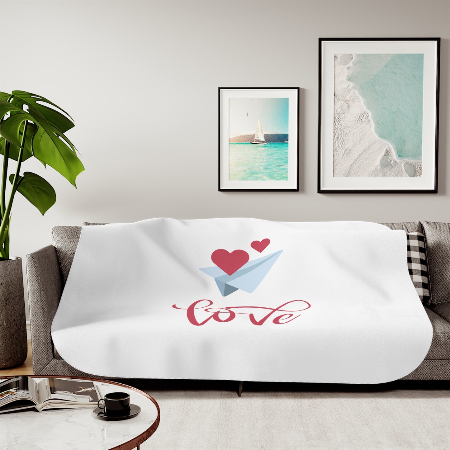 Love with Flying Heart Printed Sherpa Blenket for Valentine Day