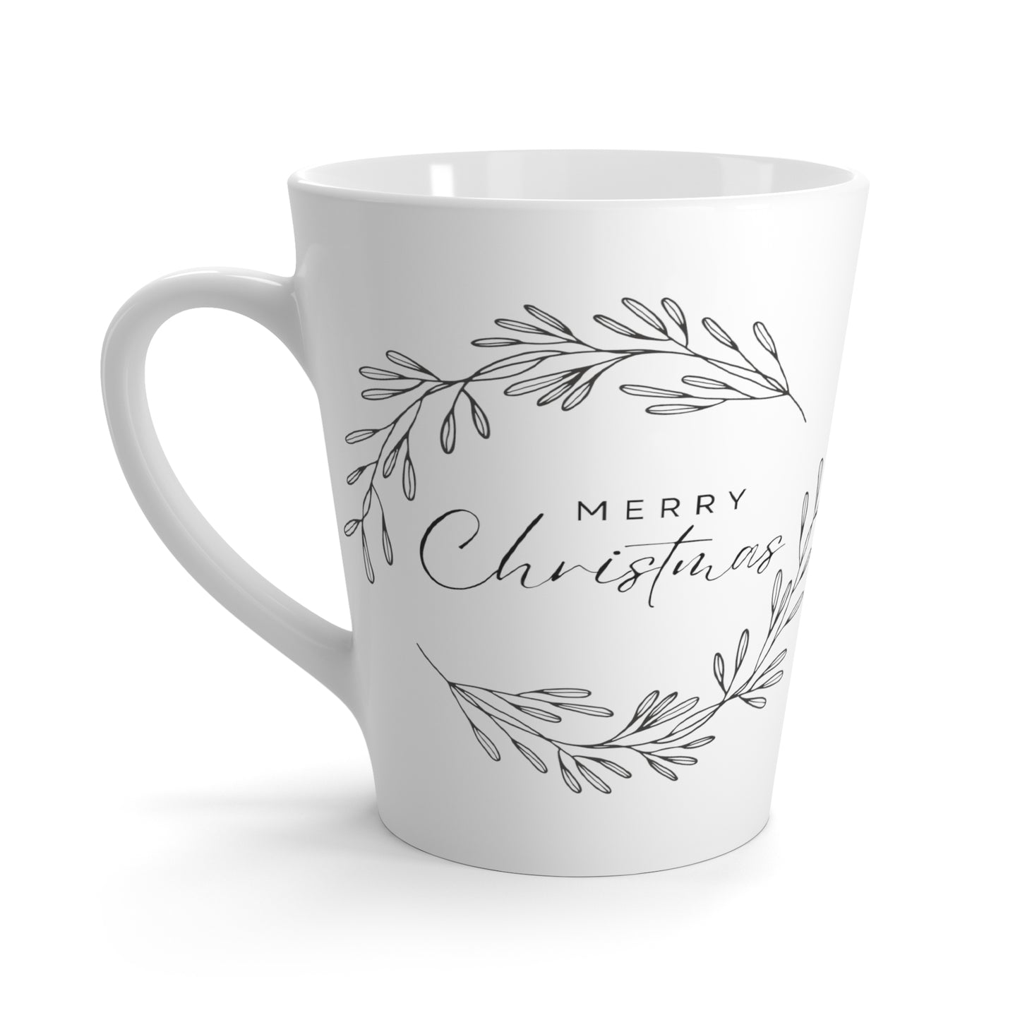Merry Christmas with Leaves latte Mug, White