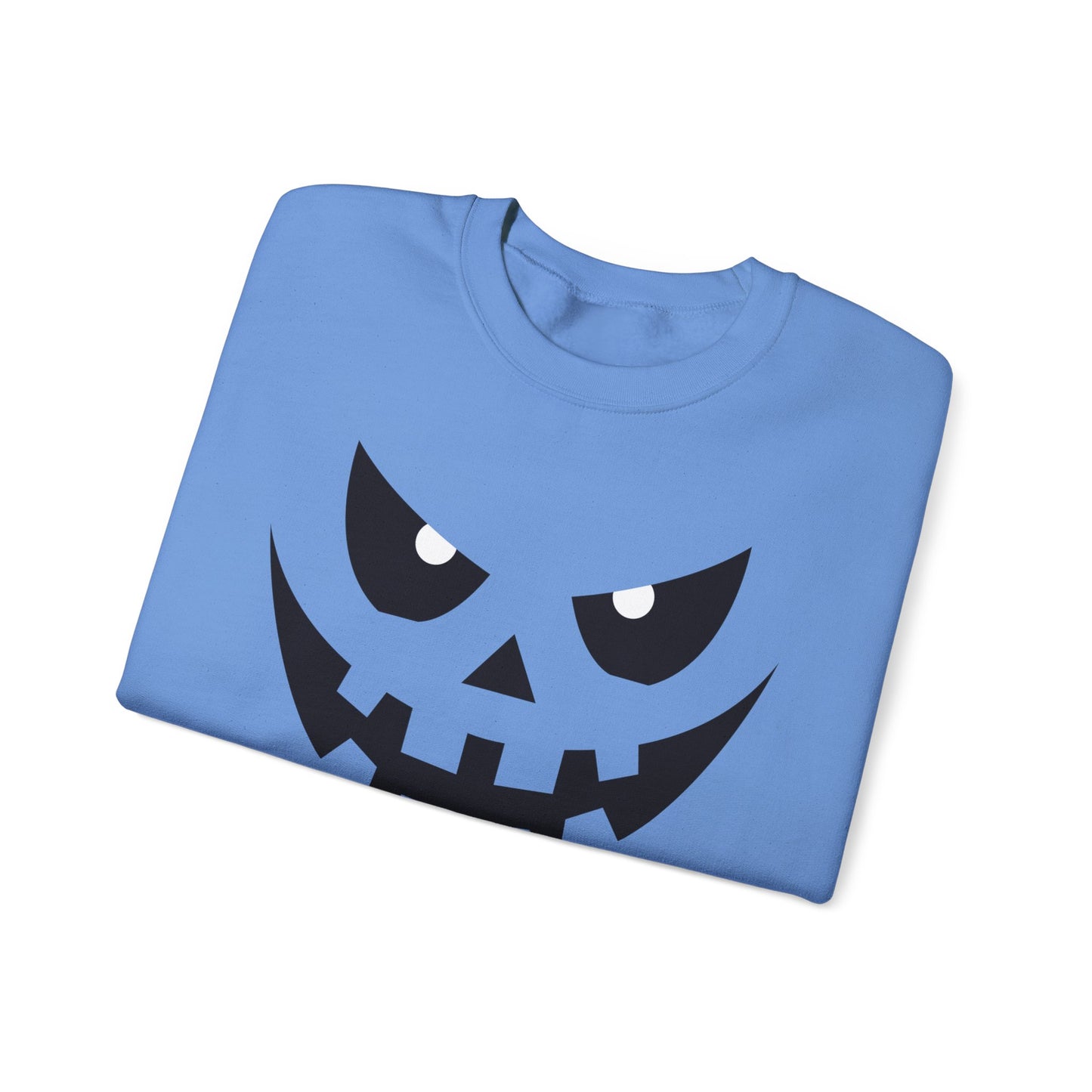 Creepy Pumpkin Face Halloween Sweatshirt – Beige Graphic Pullover for Spooky Season