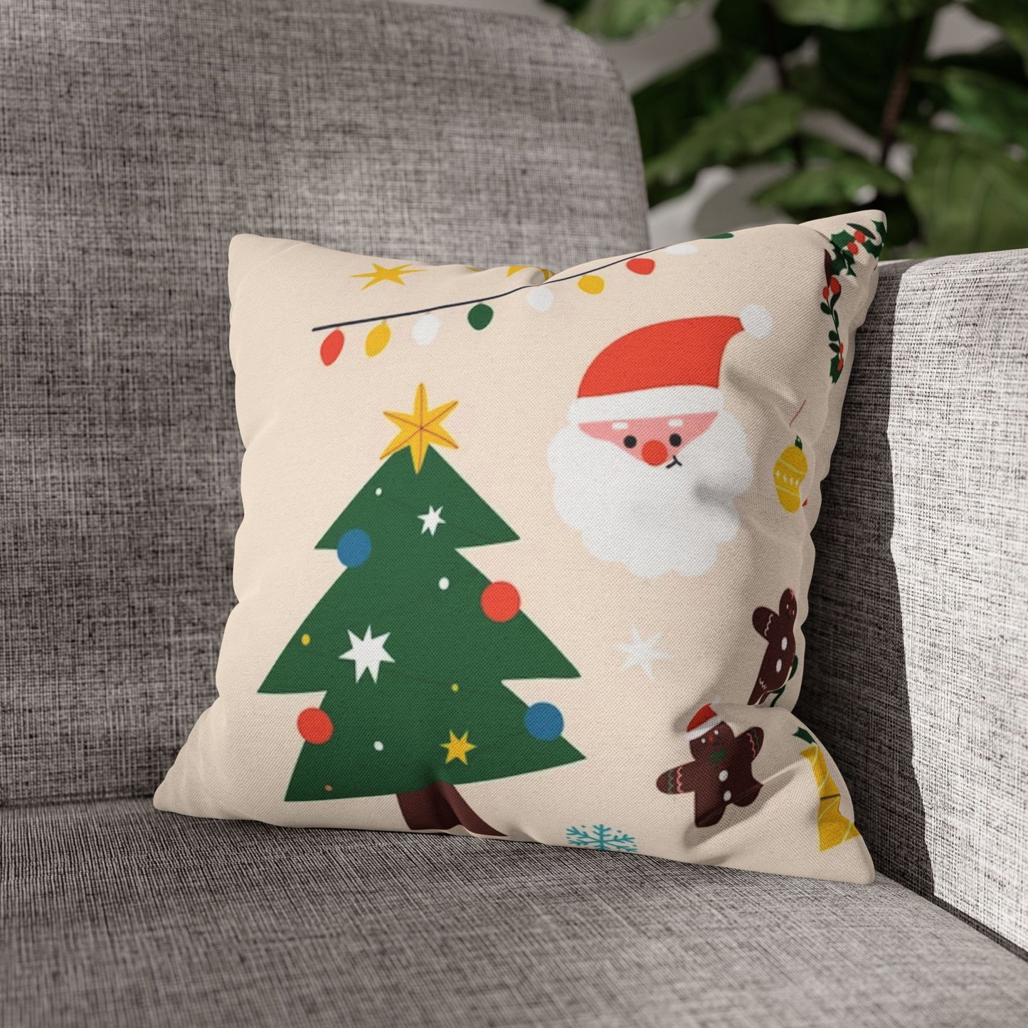 Christmas Square Pillow Case – Spun Polyester Cover with Double-Sided Print