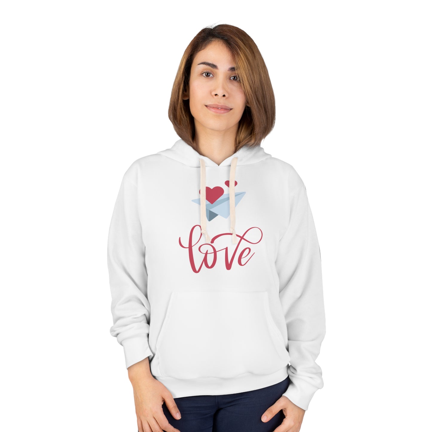 Valentine Unisex Pullover Hoodie with Love and Flying Hearts Print, Valentine Gift