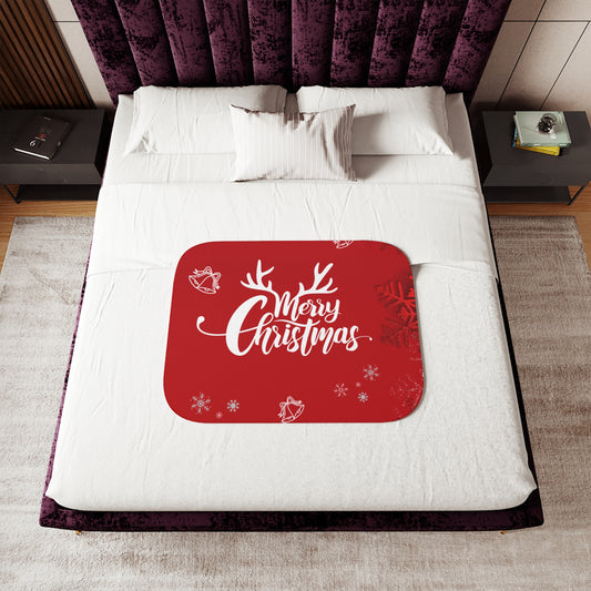 Merry Christmas Printed Sherpa Blanket, Red