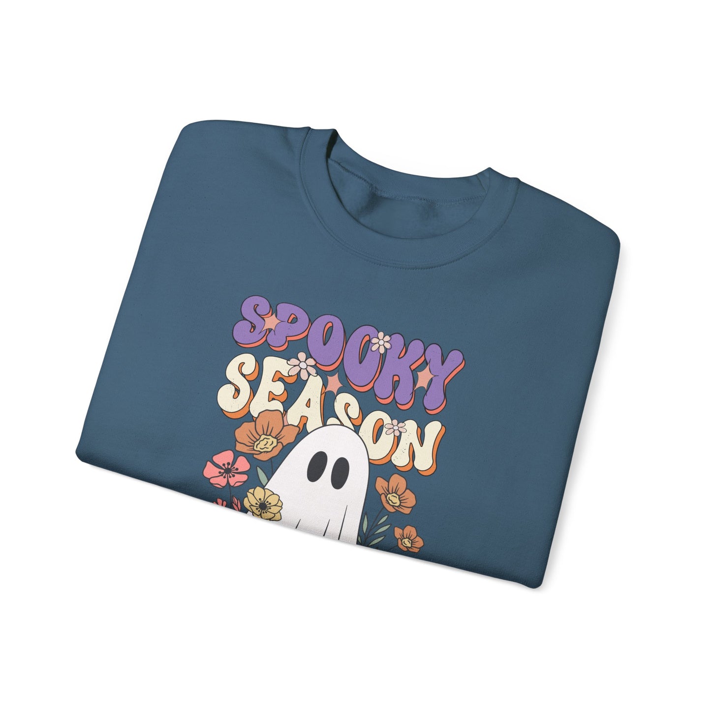 Spooky Season Floral Ghost Sweatshirt – Cozy Halloween Blooms
