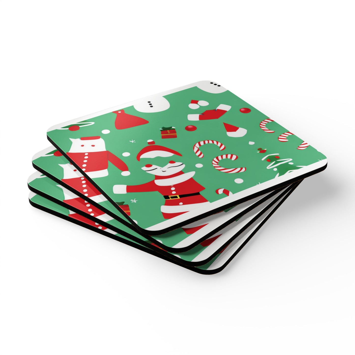 Christmas Corkwood Coaster Set – 4-Piece Holiday Drink Coasters