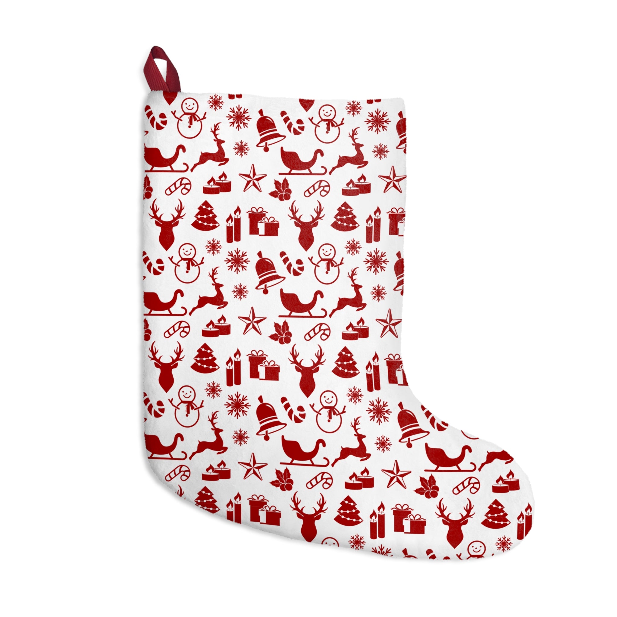 Classic Red & White Christmas Stocking – Reindeer, Sleighs & Candy Canes