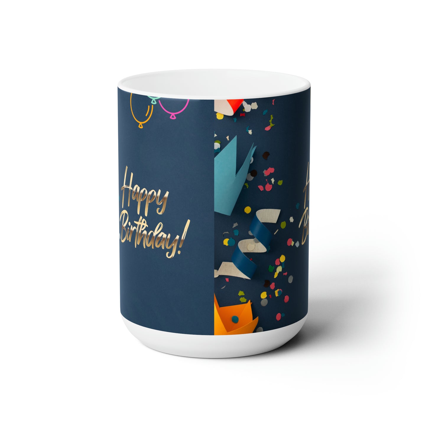 15oz, Happy Birthday Ceramic Mug, Blue