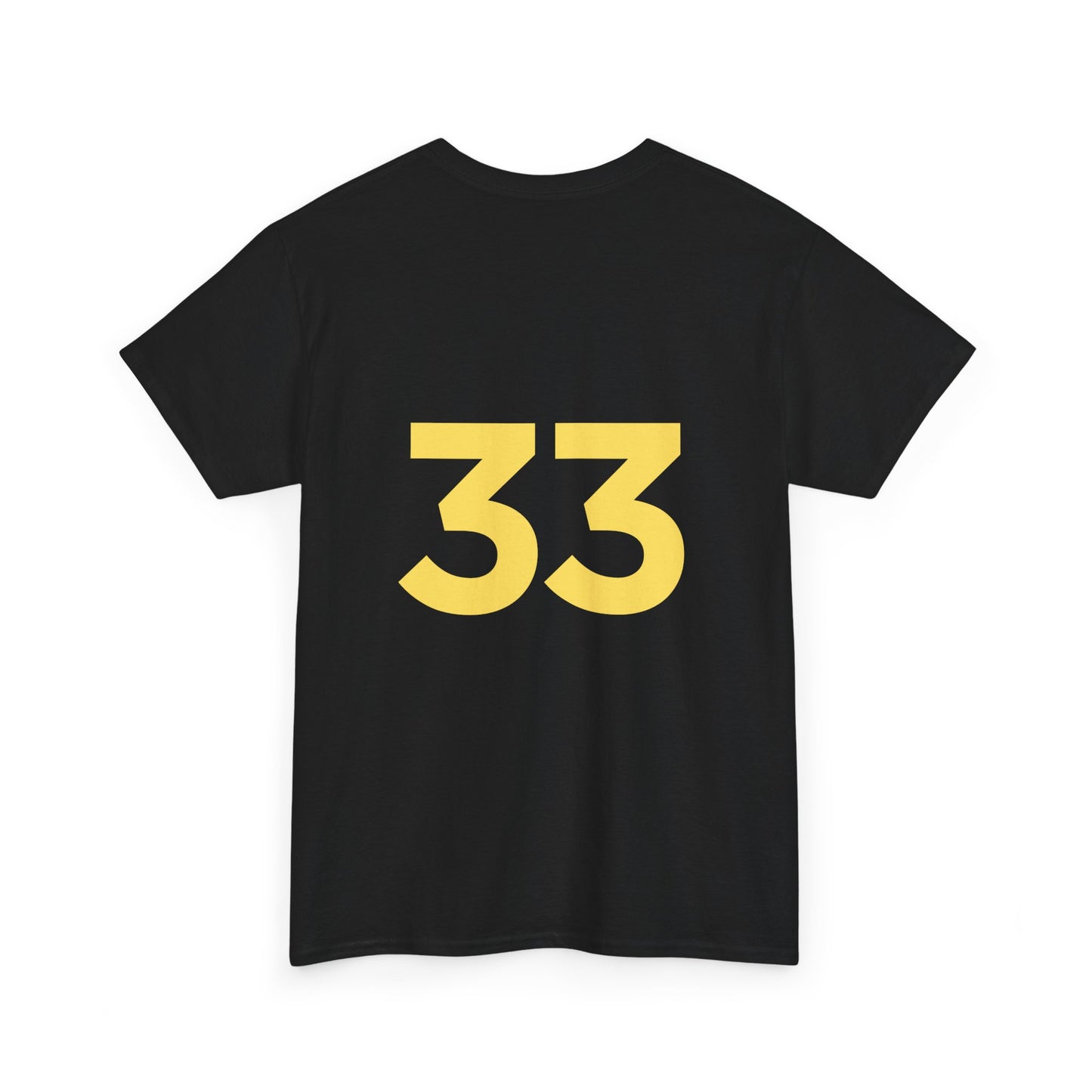 Black T-Shirt with Yellow Emblem Front & Number Back – Custom Team Sports Tee