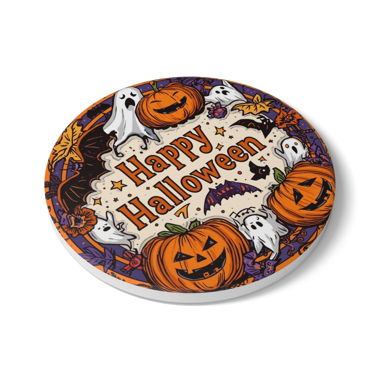 Festive Halloween Ceramic Coaster with Playful Design