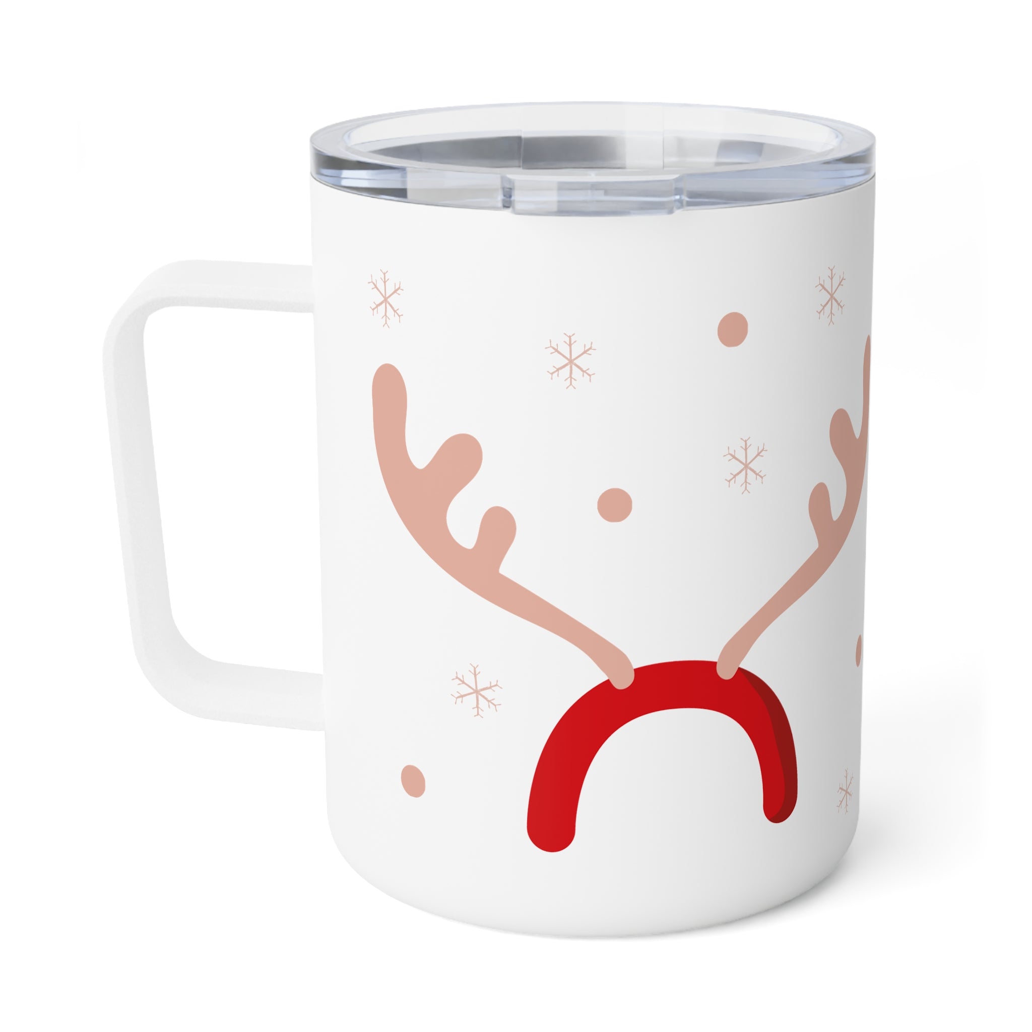 10oz Stainless Steel Travel Mug with Reindeer & Snowflake Design, Festive Gift for Christmas or Winter Holidays