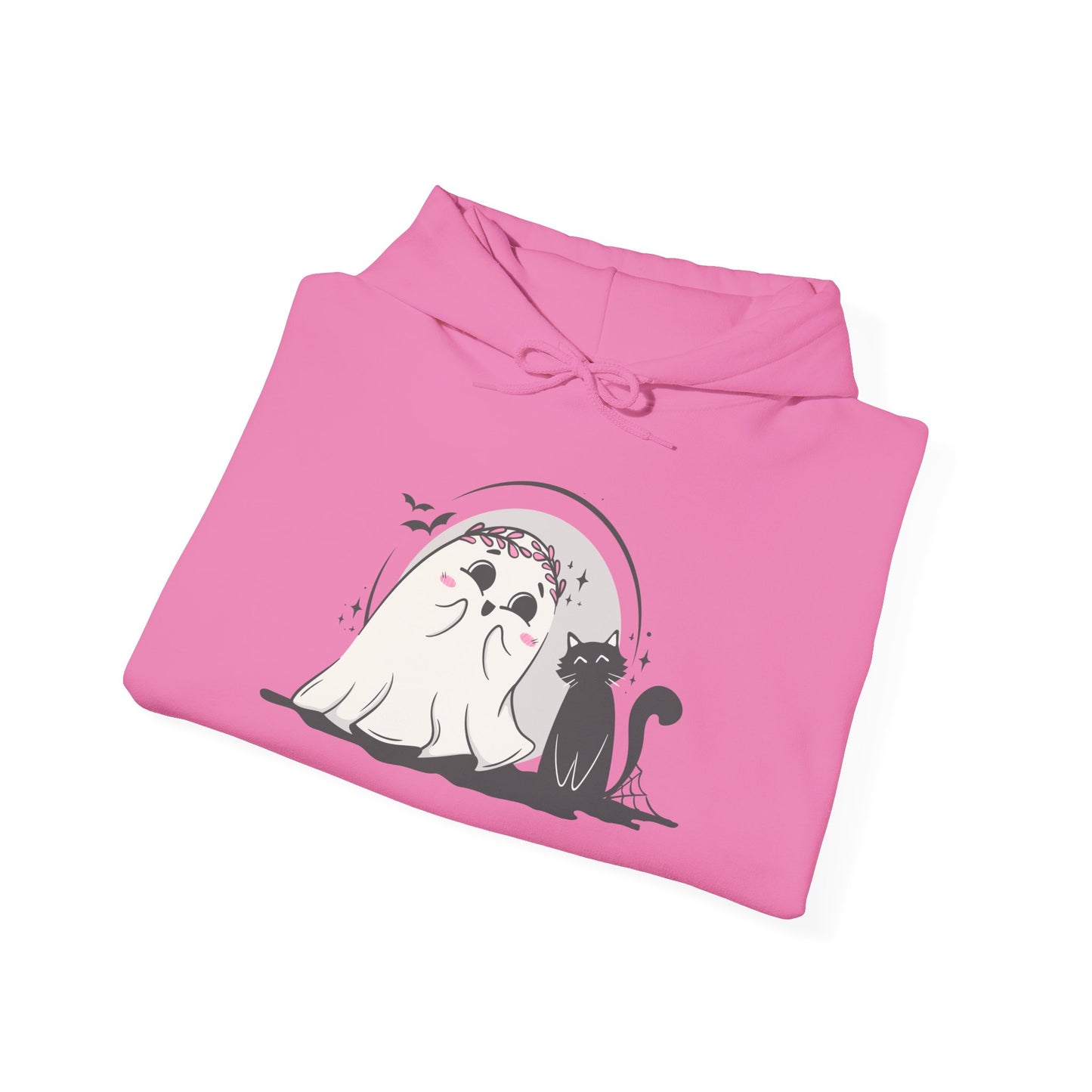 Floral Ghost & Black Cat Hoodie – Cute Halloween Companions
