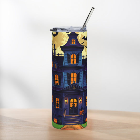 Haunted Mansion Halloween Tumbler – Moonlit Shadows & Spooky Silhouettes