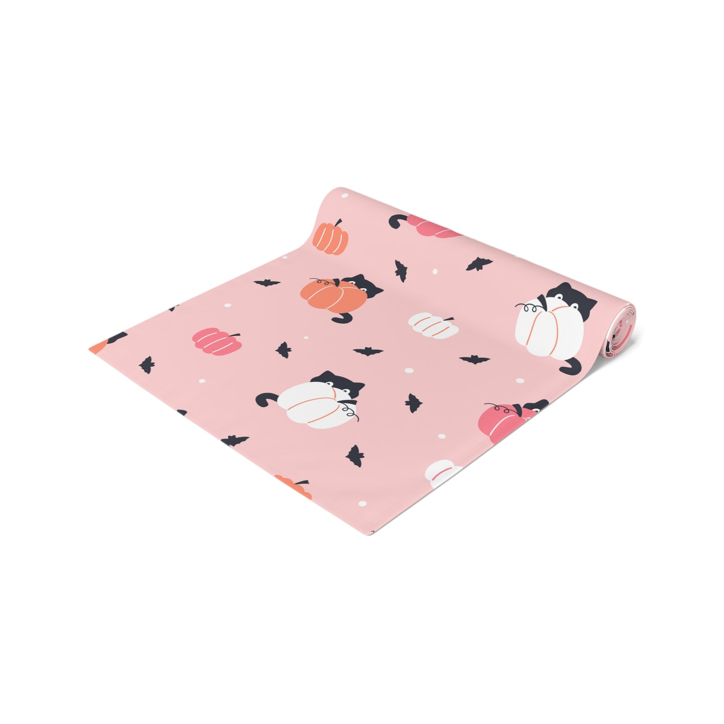 Pink Pumpkin & Cat Table Runner – Whimsical Halloween Dining Decor