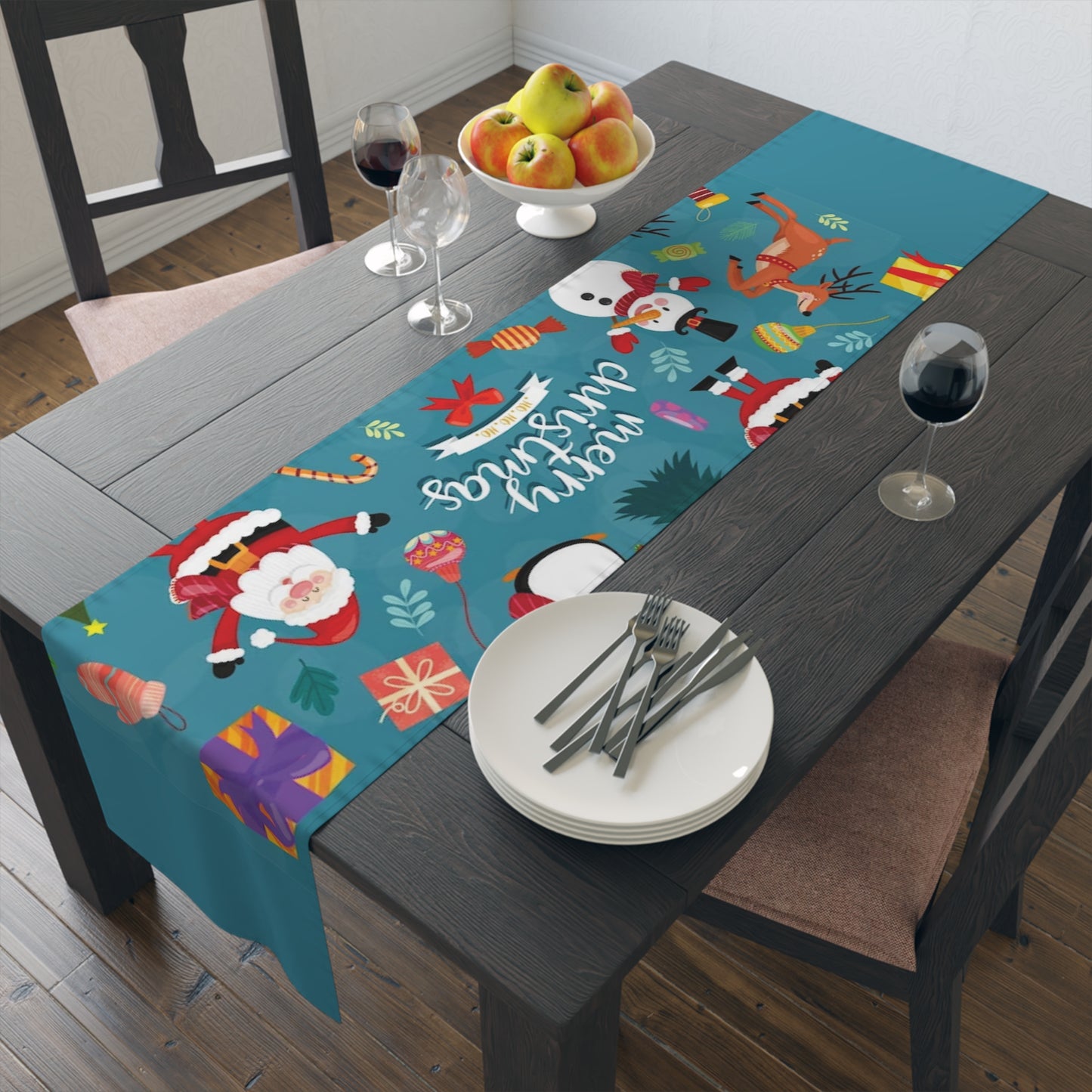 Blue Christmas Table Runner (Cotton, Poly)