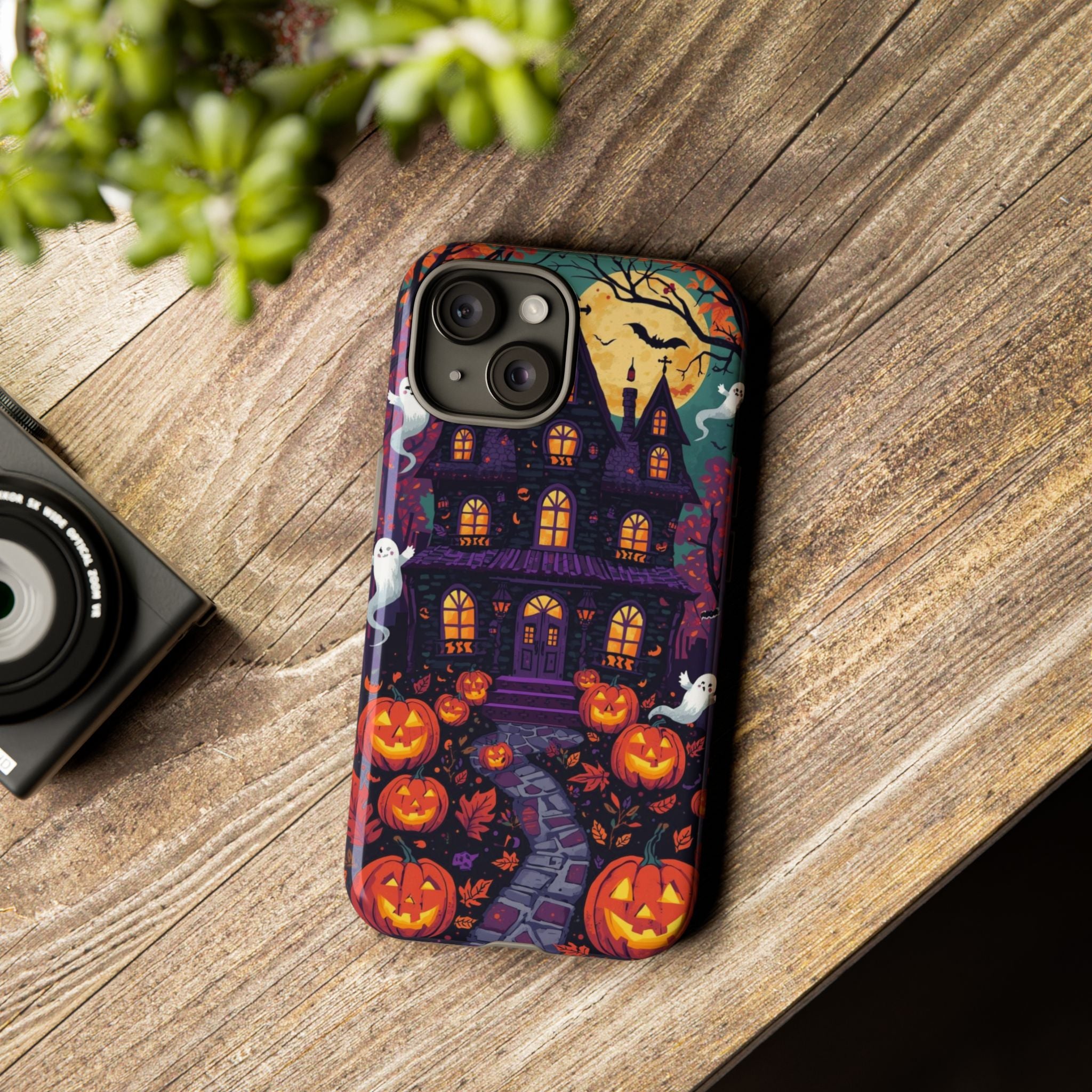 Halloween Phone Case with Haunted Mansion, Ghosts, and Pumpkins