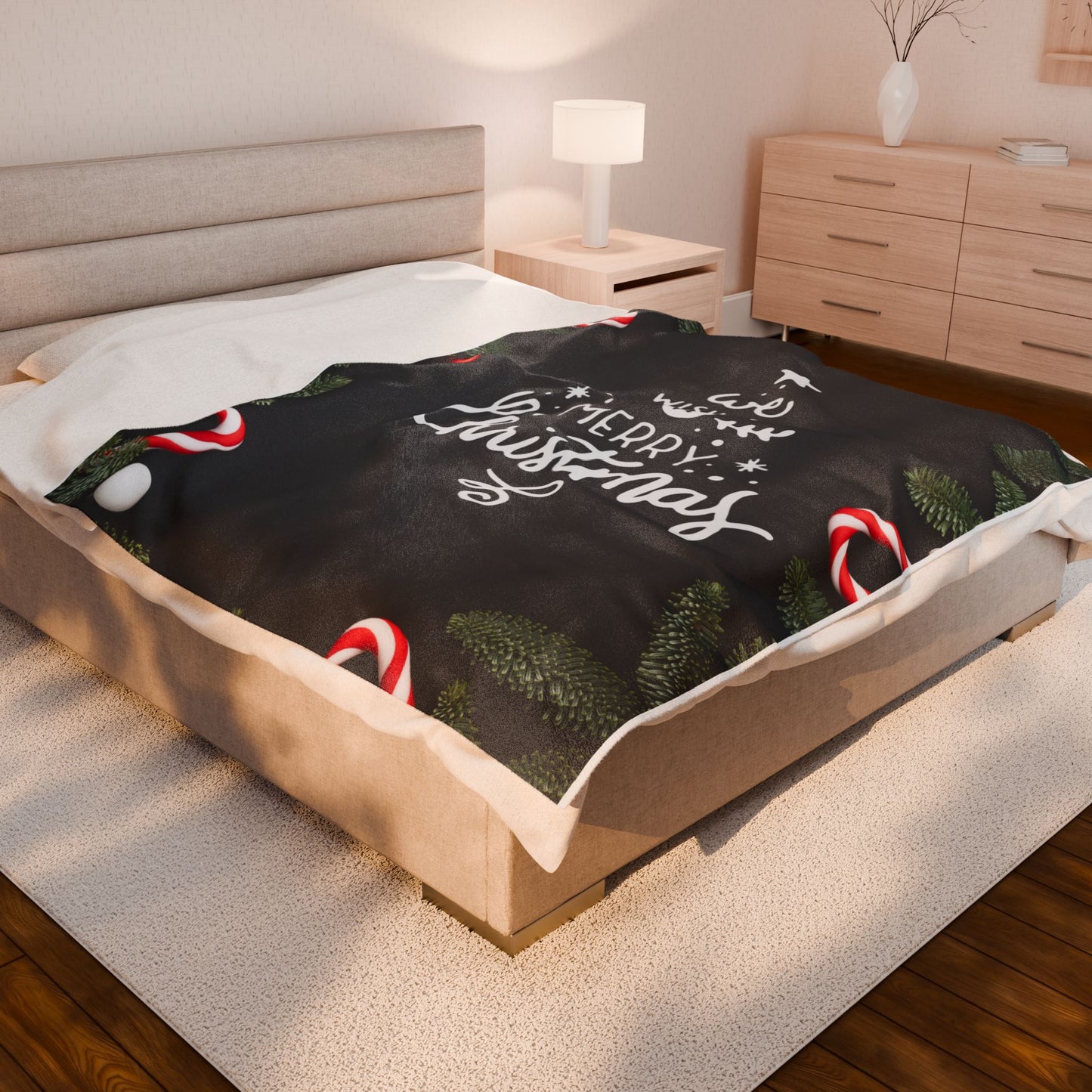 Wish You Merry Christmas Printed Velveteen Plush Blanket