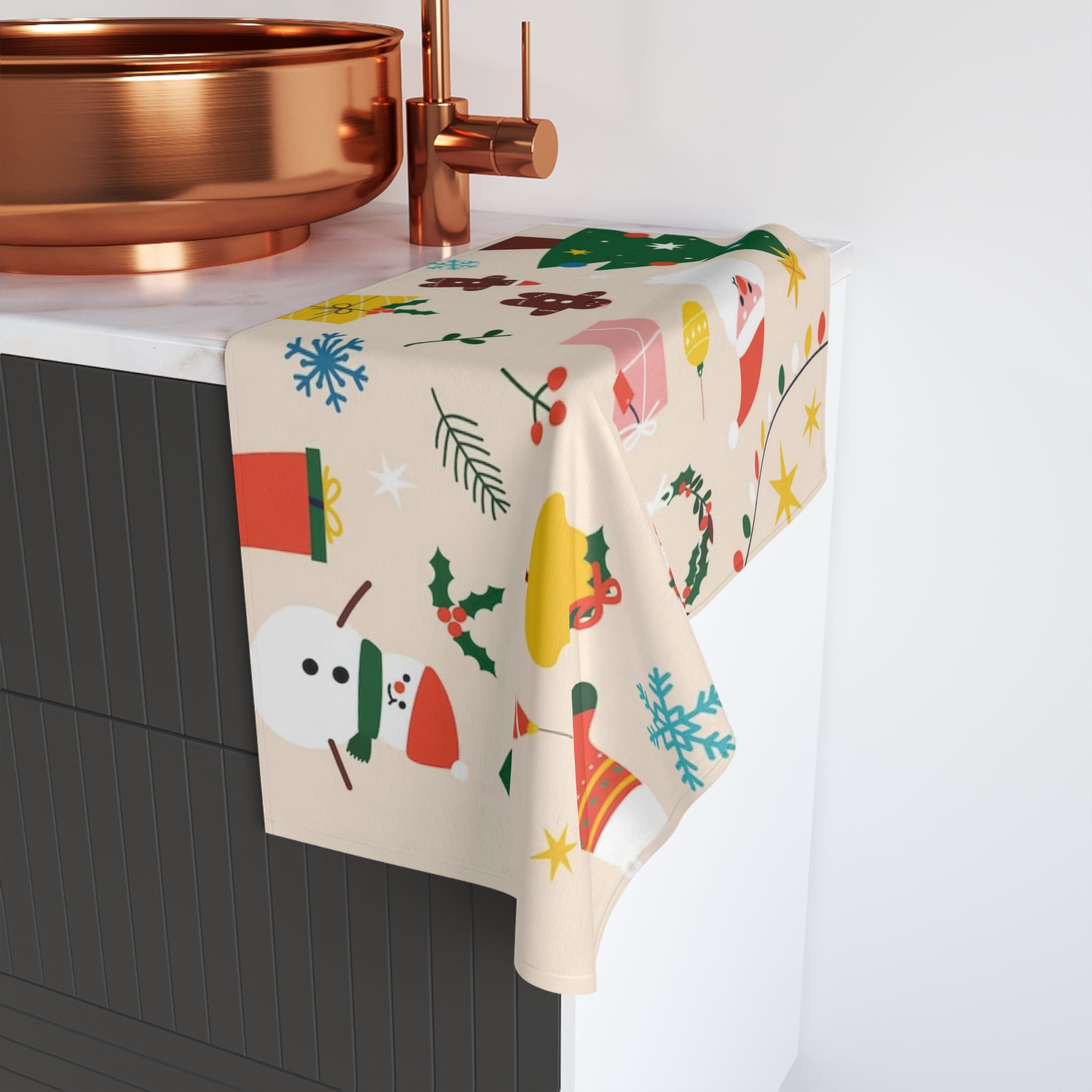 Premium Christmas Hand Towel with Soft Cotton Back – 16” x 28”
