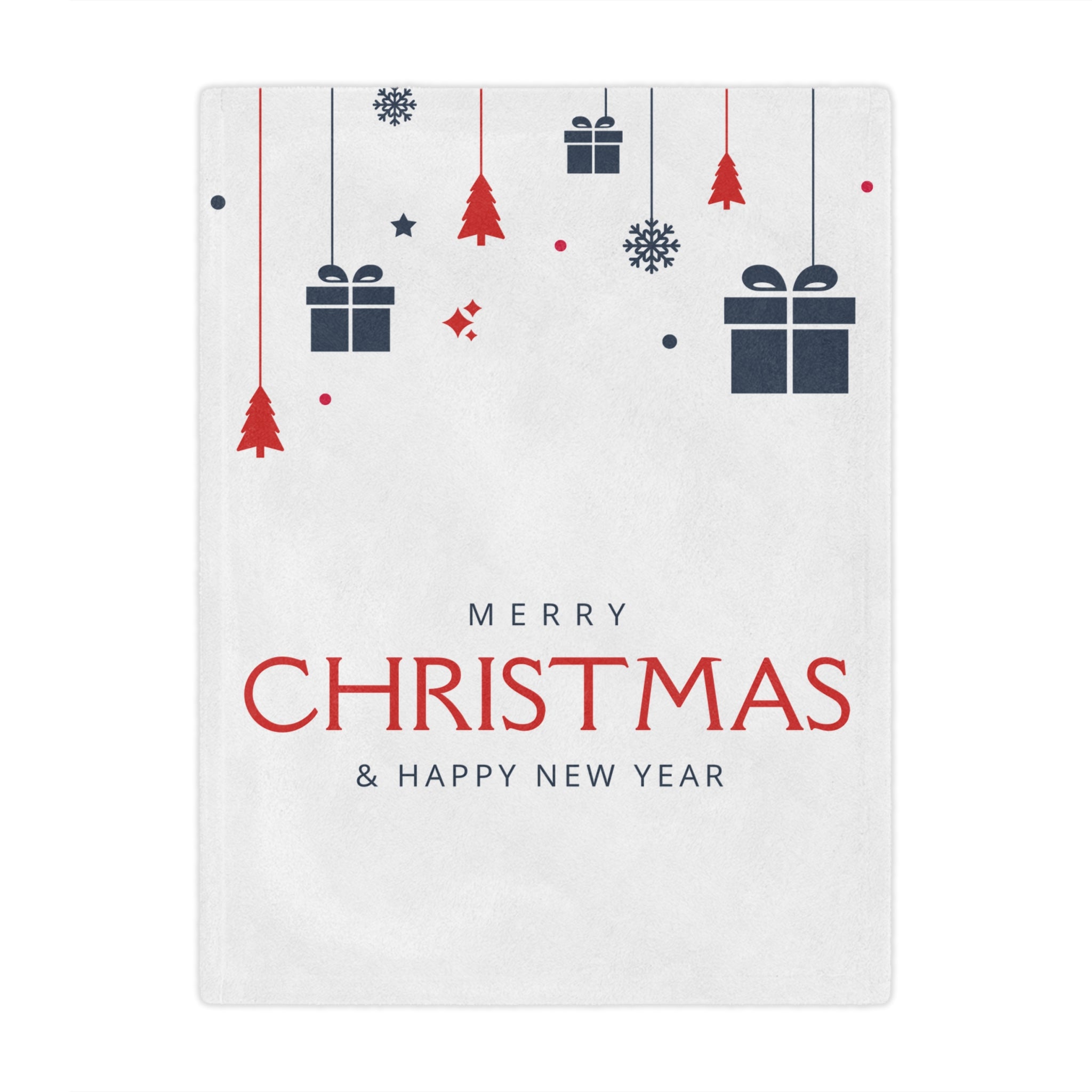 Merry Christmas & Happy New Year Printed Minky Blanket, White