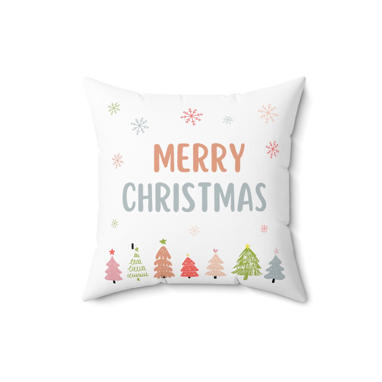 Merry Christmas with Trees Printed Polyester Sqare Pillow