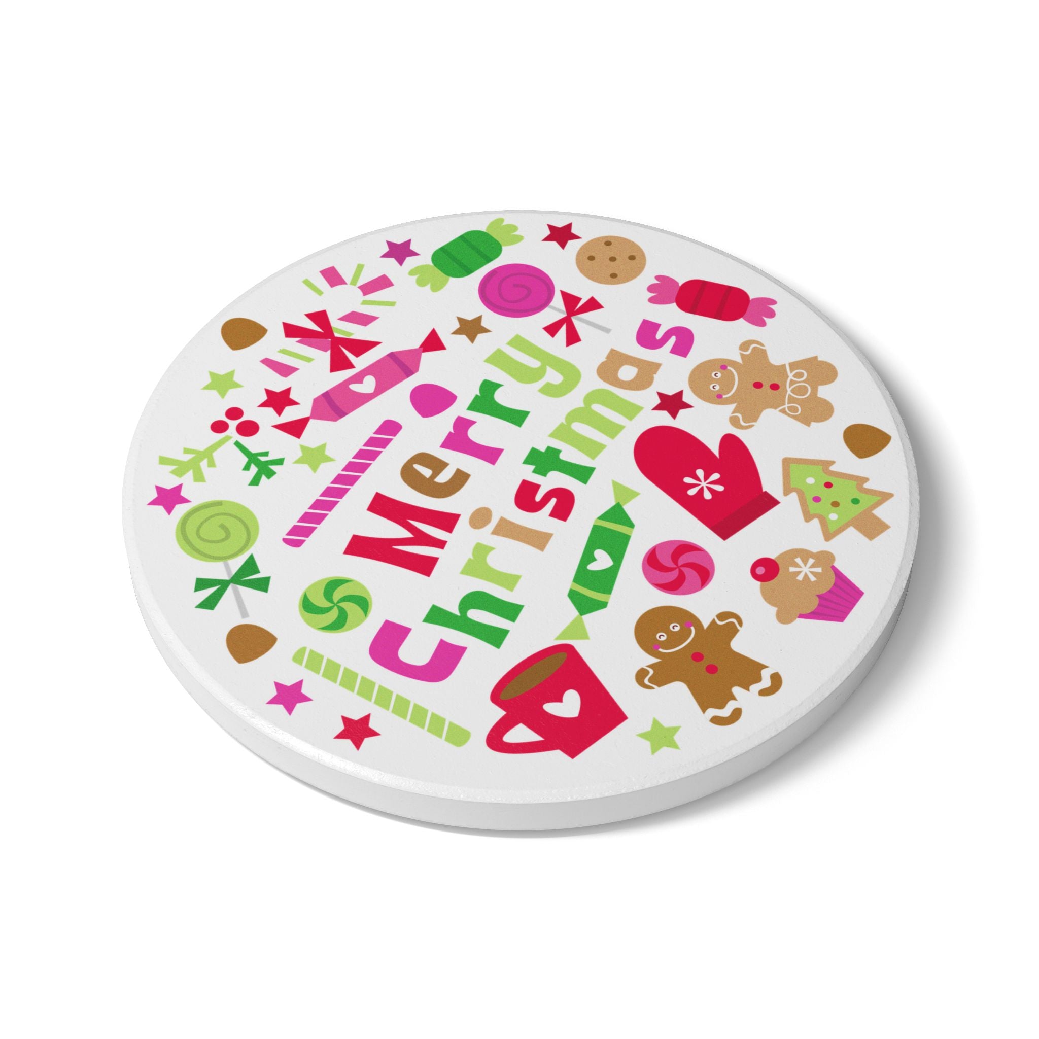 Playful Christmas Ceramic Coaster with Holiday Treats Design