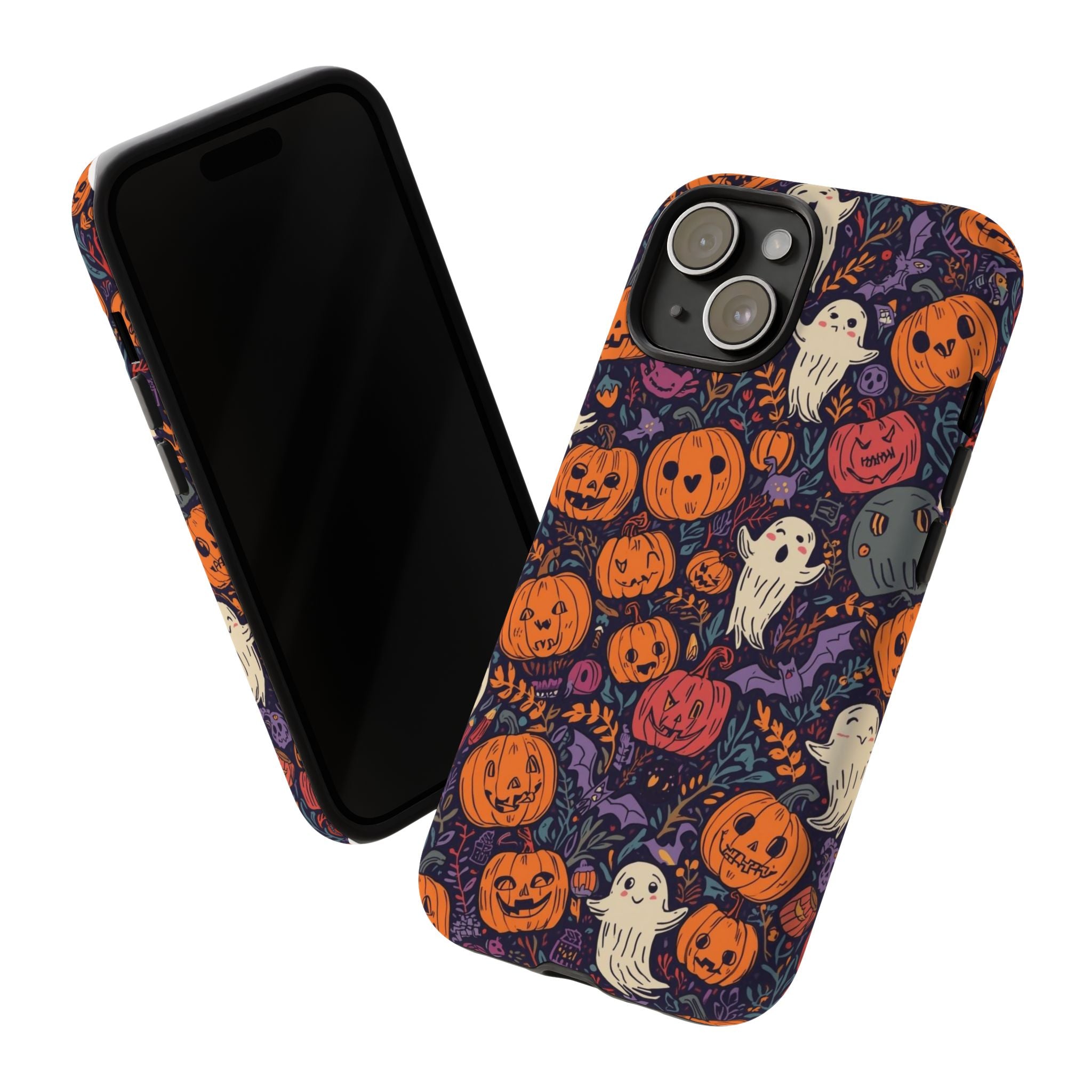 Halloween Phone Case with Pumpkins, Ghosts, and Bats