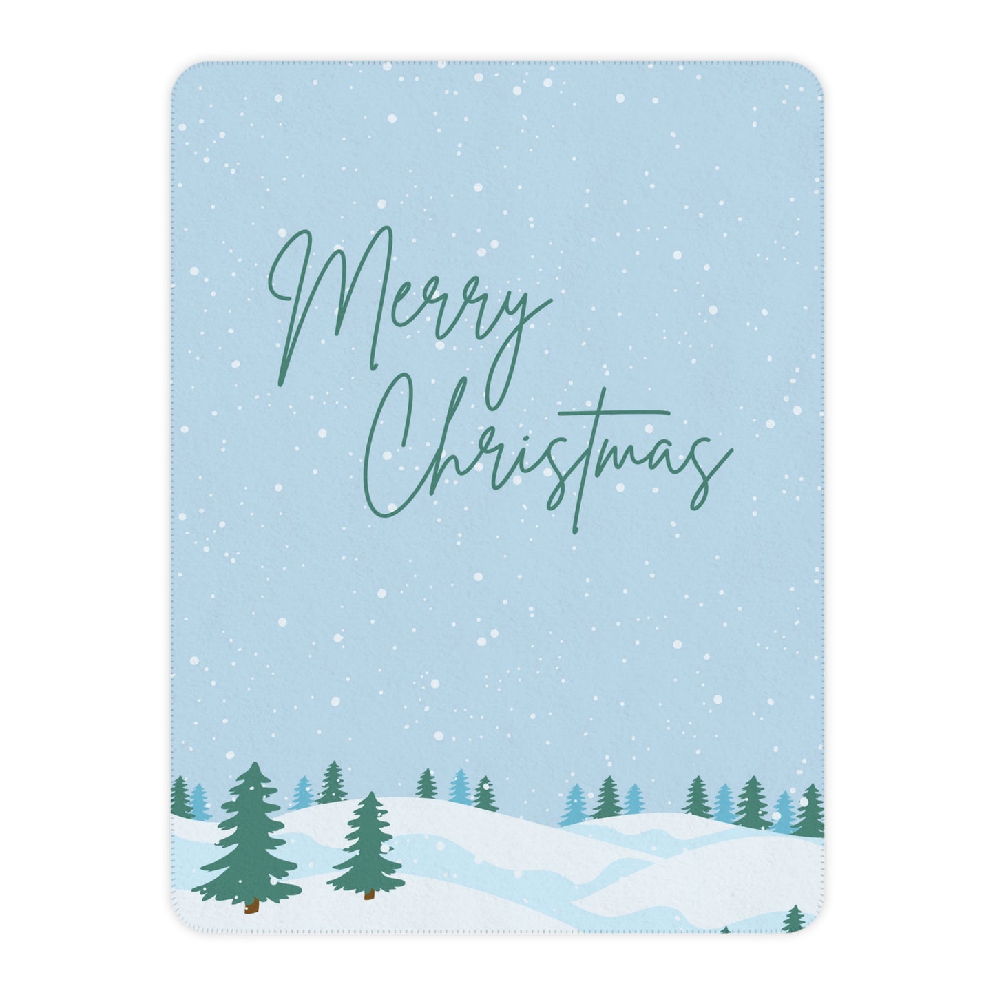 Merry Christmas with Trees Printed Sherpa Blanket, Sky Blue