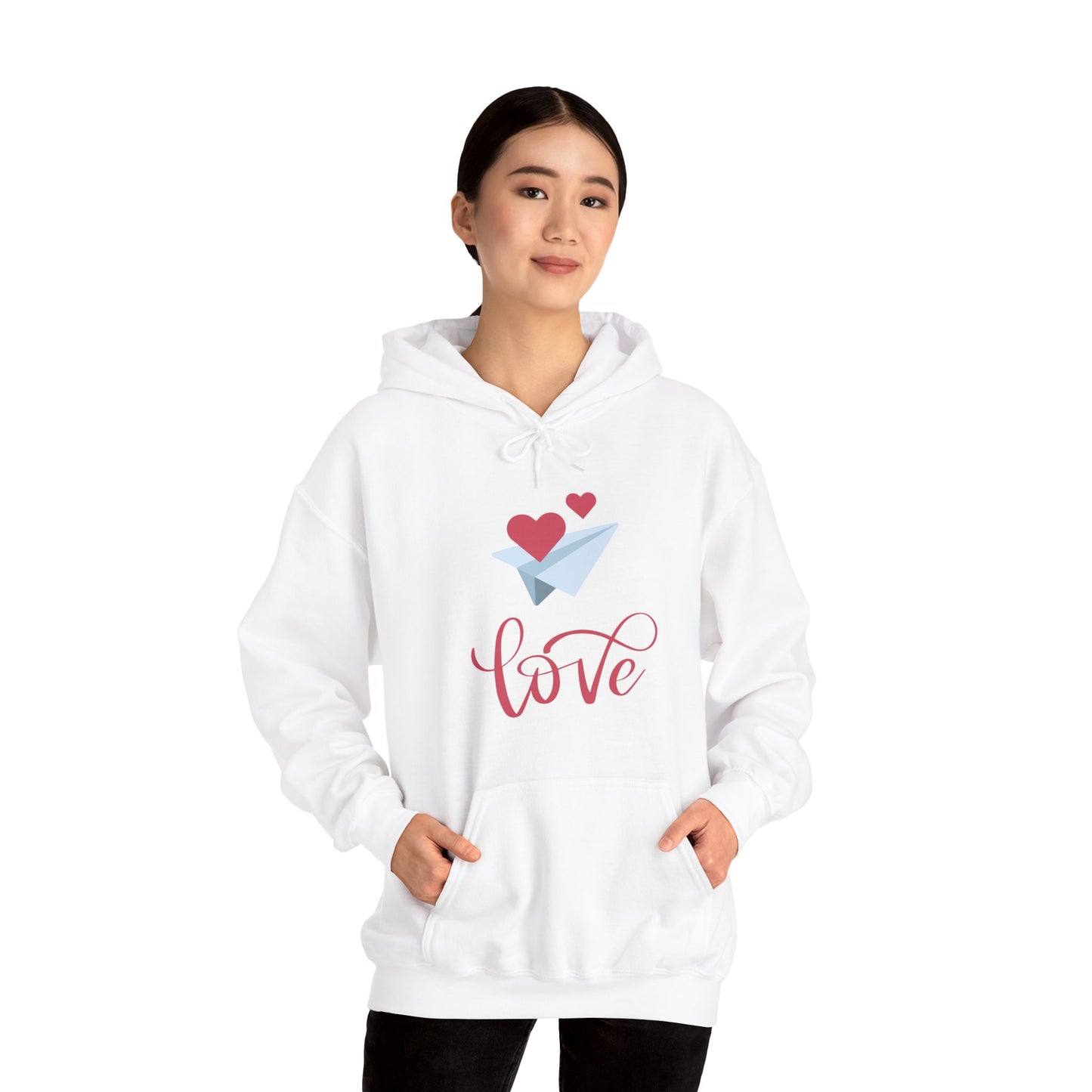 Valentine Sweatshirt, Unisex Heavy Blend™ Hooded Sweatshirt with Love and Flying Heart Print