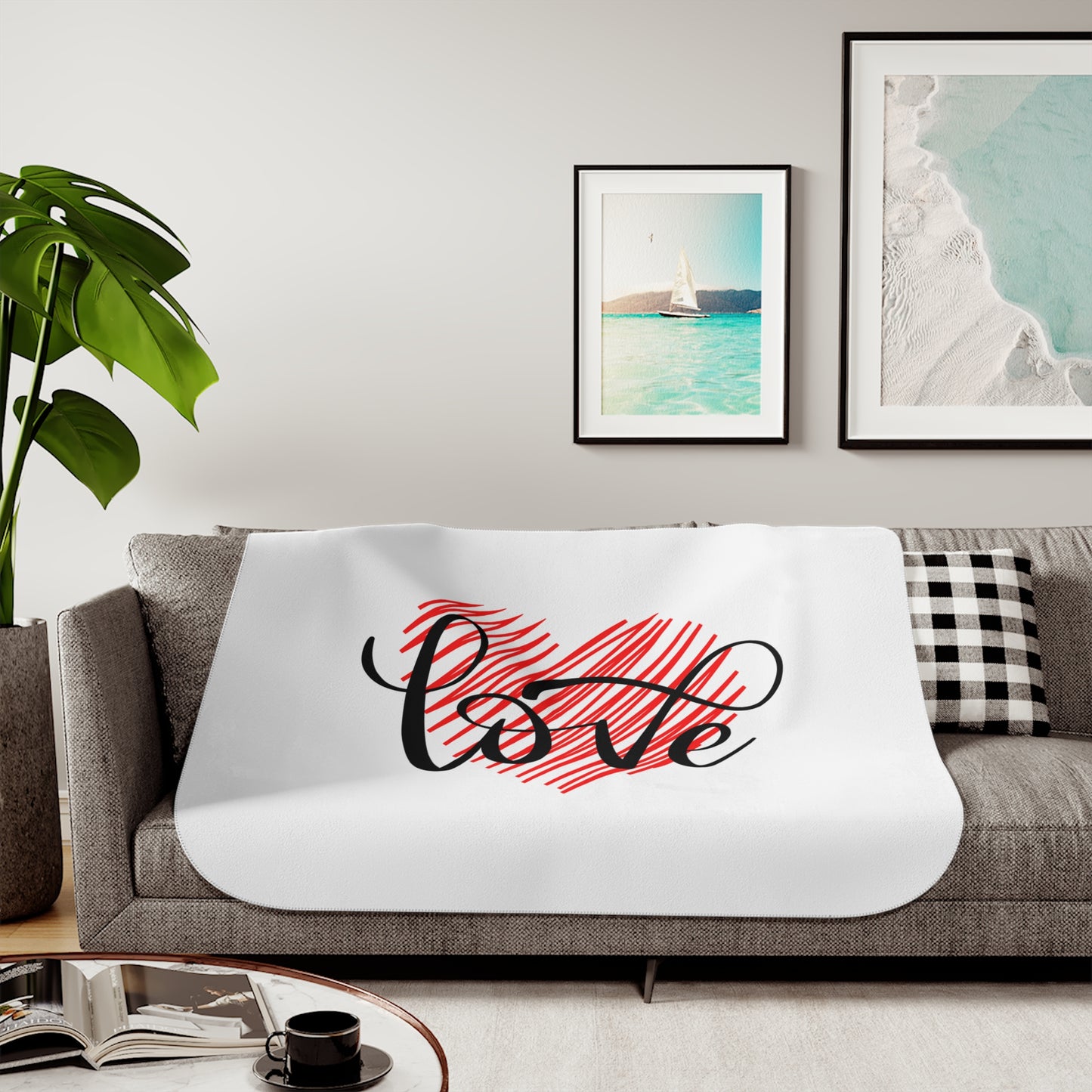 Love inside Heart in Red Printed Sherpa Blenket for Valentine