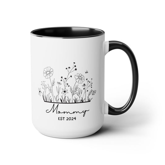 Mommy EST Ceramic Coffee Mug – Personalized Mom Gift, 15oz