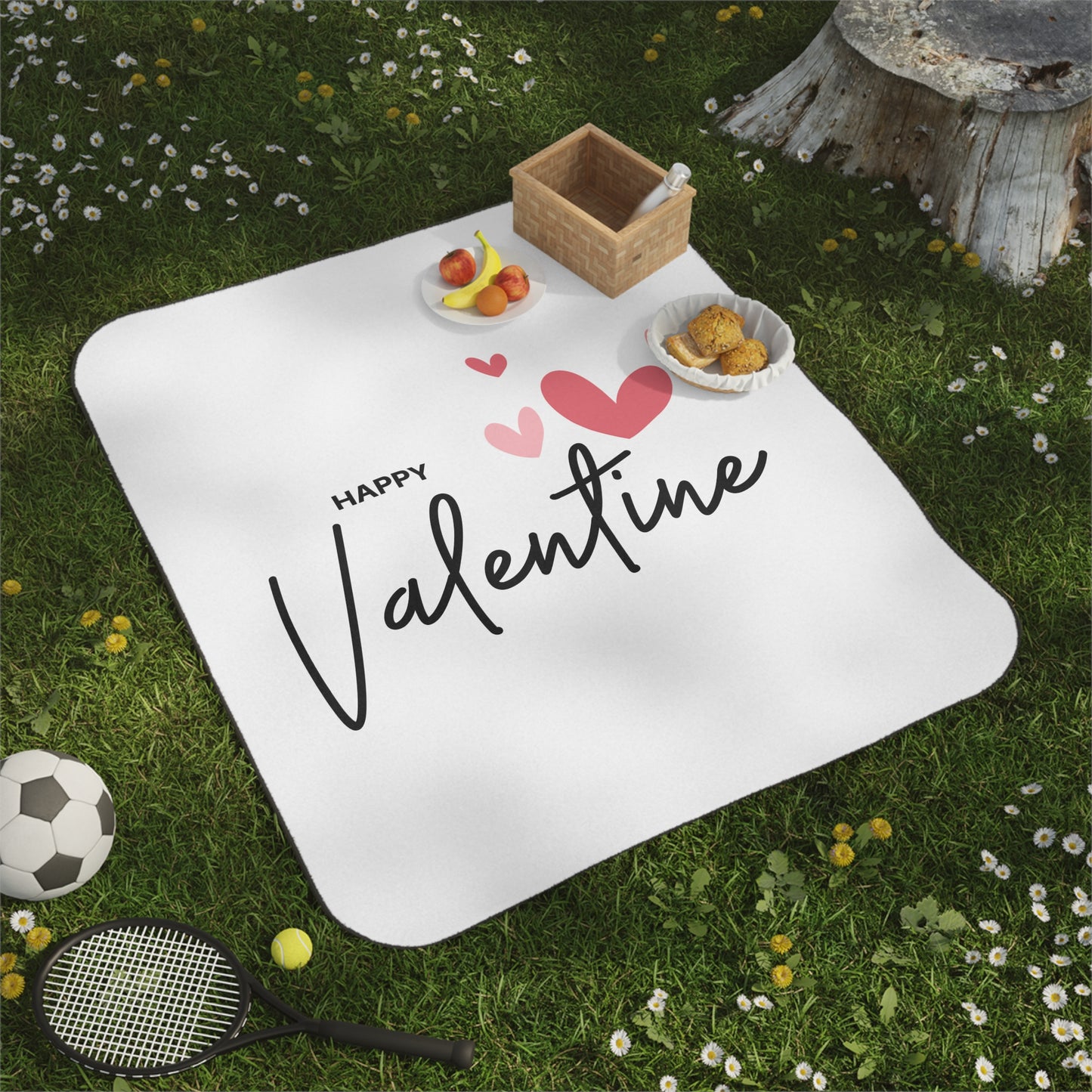 Happy Valentine with Flying Hearts Printed Picnic Blanket