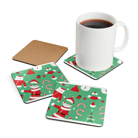 Christmas Corkwood Coaster Set – 4-Piece Holiday Drink Coasters
