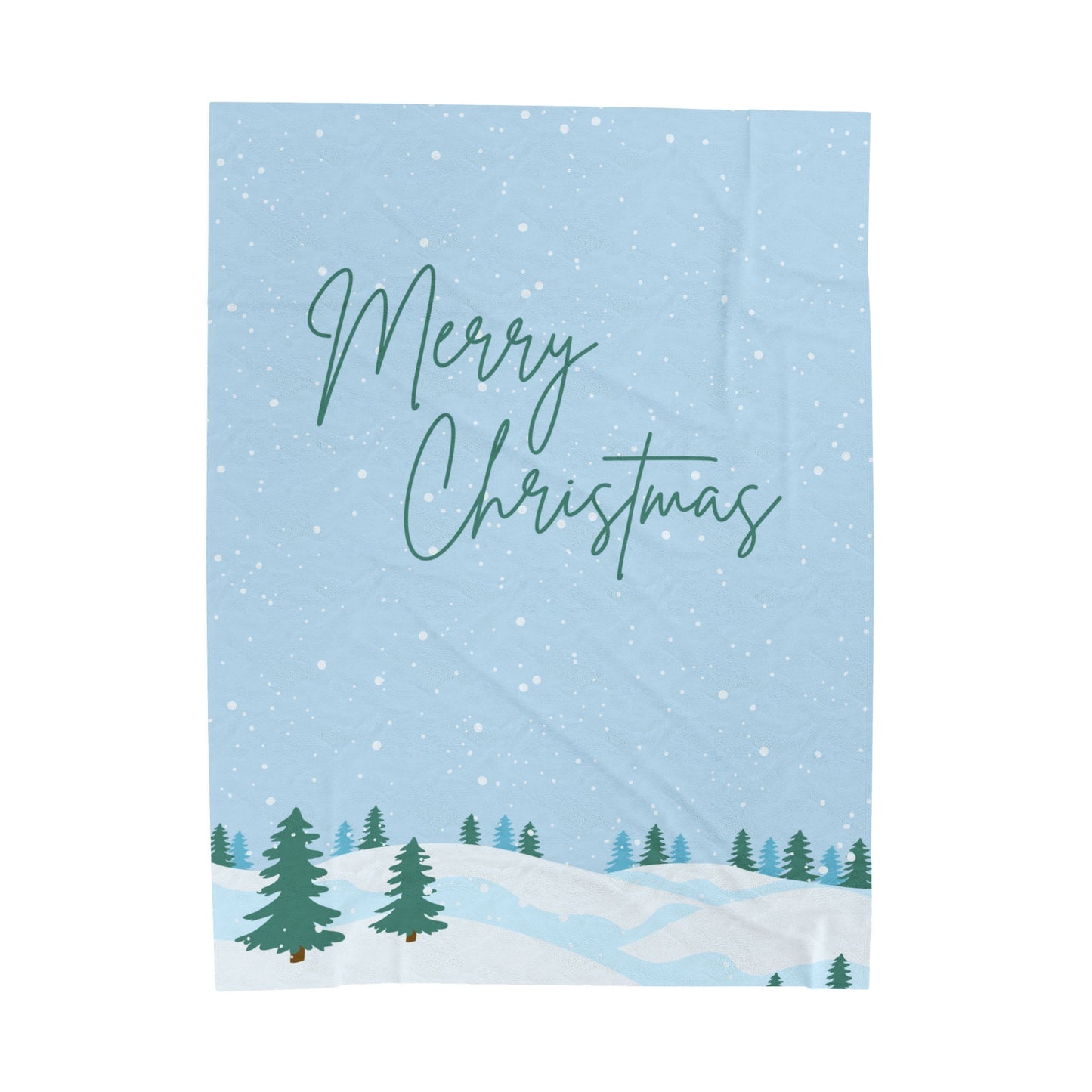 Merry Christmas Printed Velveteen Plush Blanket, Sky Blue