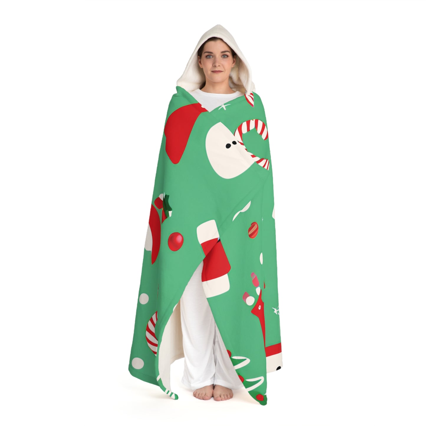 Christmas Hooded Sherpa Fleece Blanket – Cozy Holiday Wearable Throw