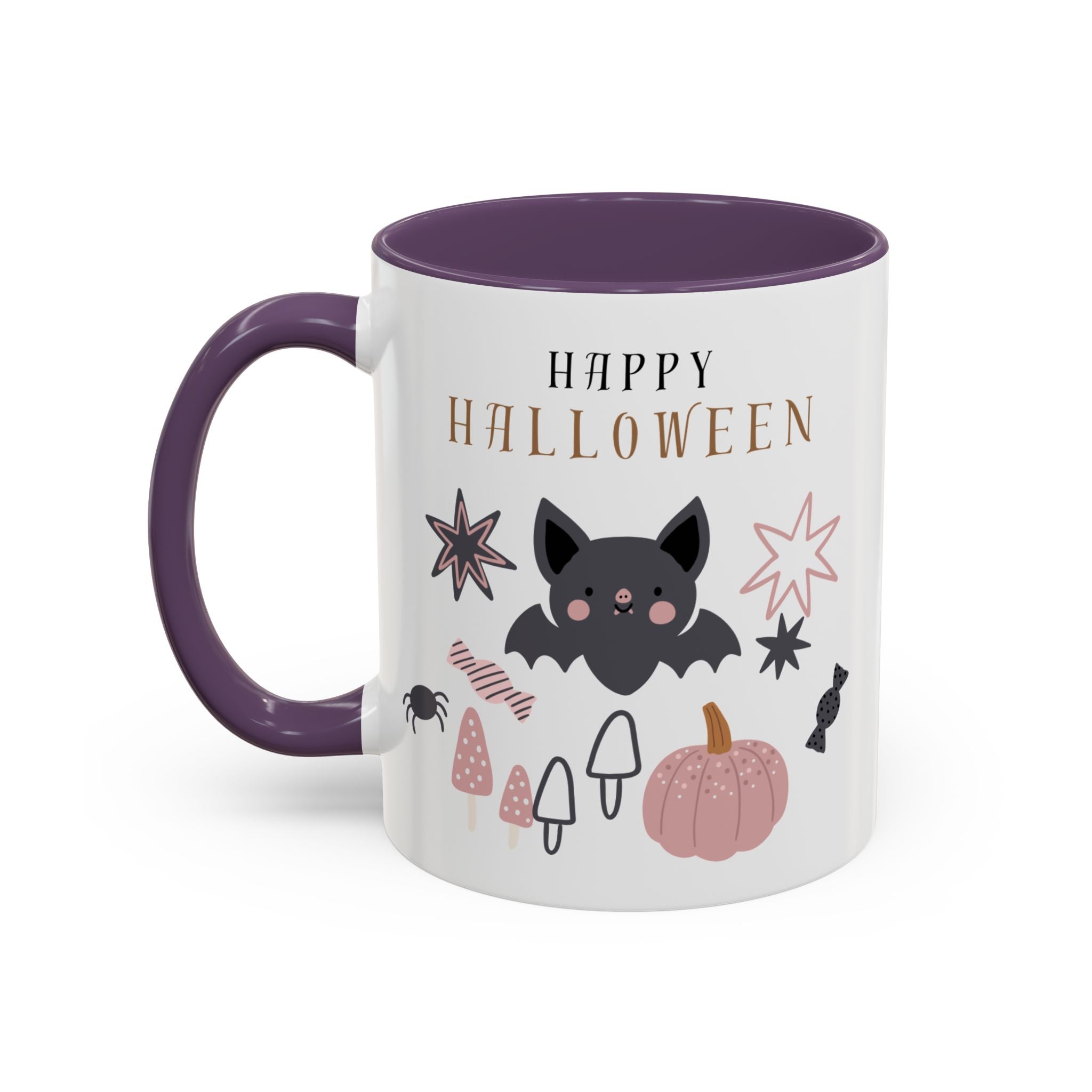 Halloween Ceramic Mug, Festive Pumpkin and Bat Coffee Cup