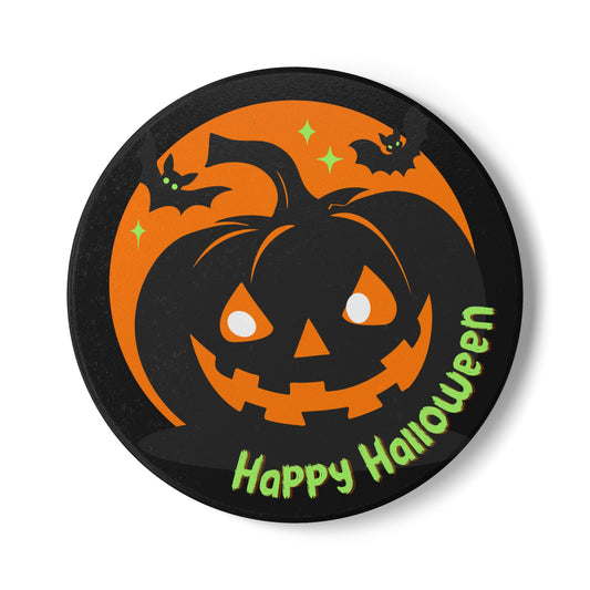 Happy Halloween Ceramic Coaster – Smiling Jack-O’-Lantern with Bats and Stars