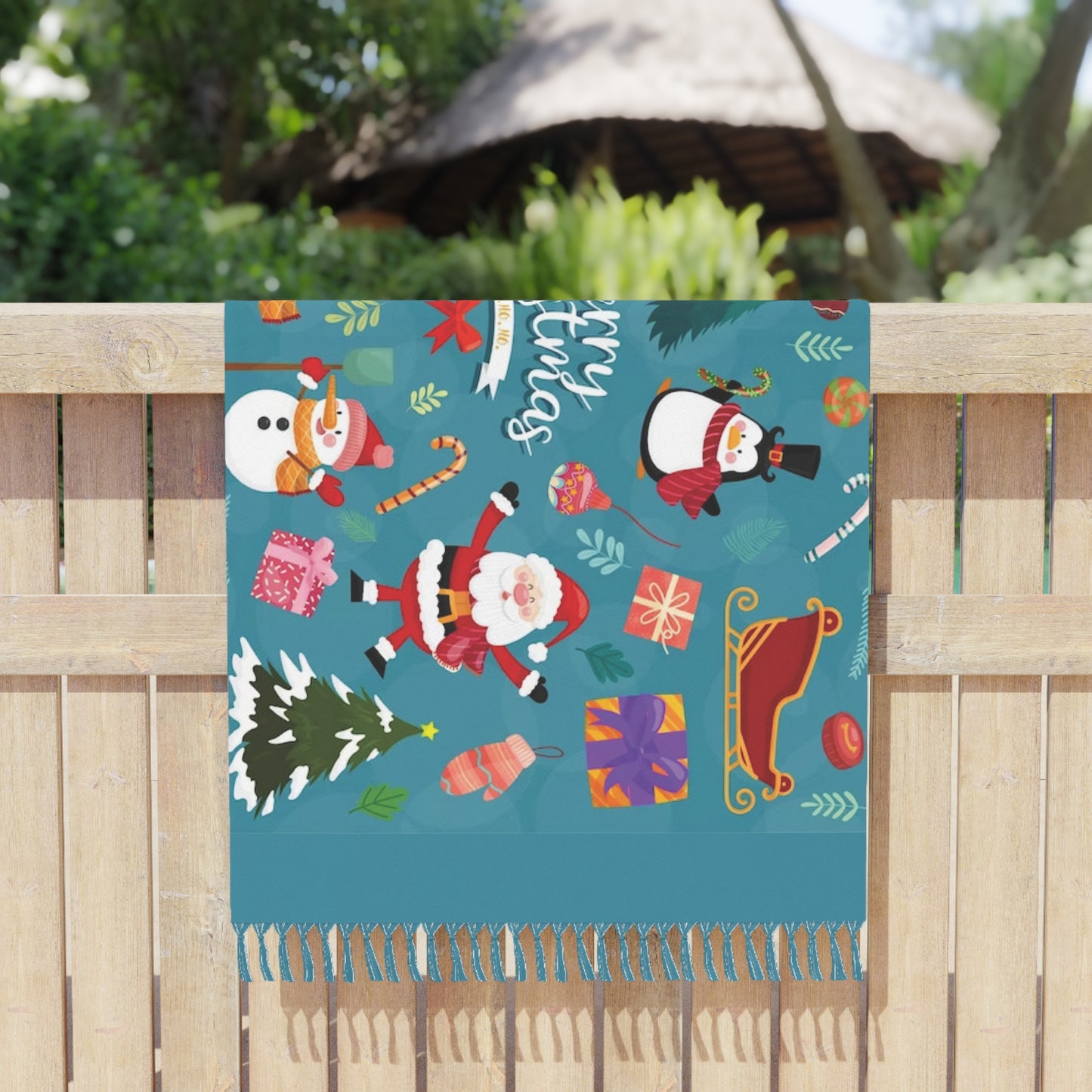 Christmas Boho Beach Cloth – Large Holiday Polyester Towel with Tassels