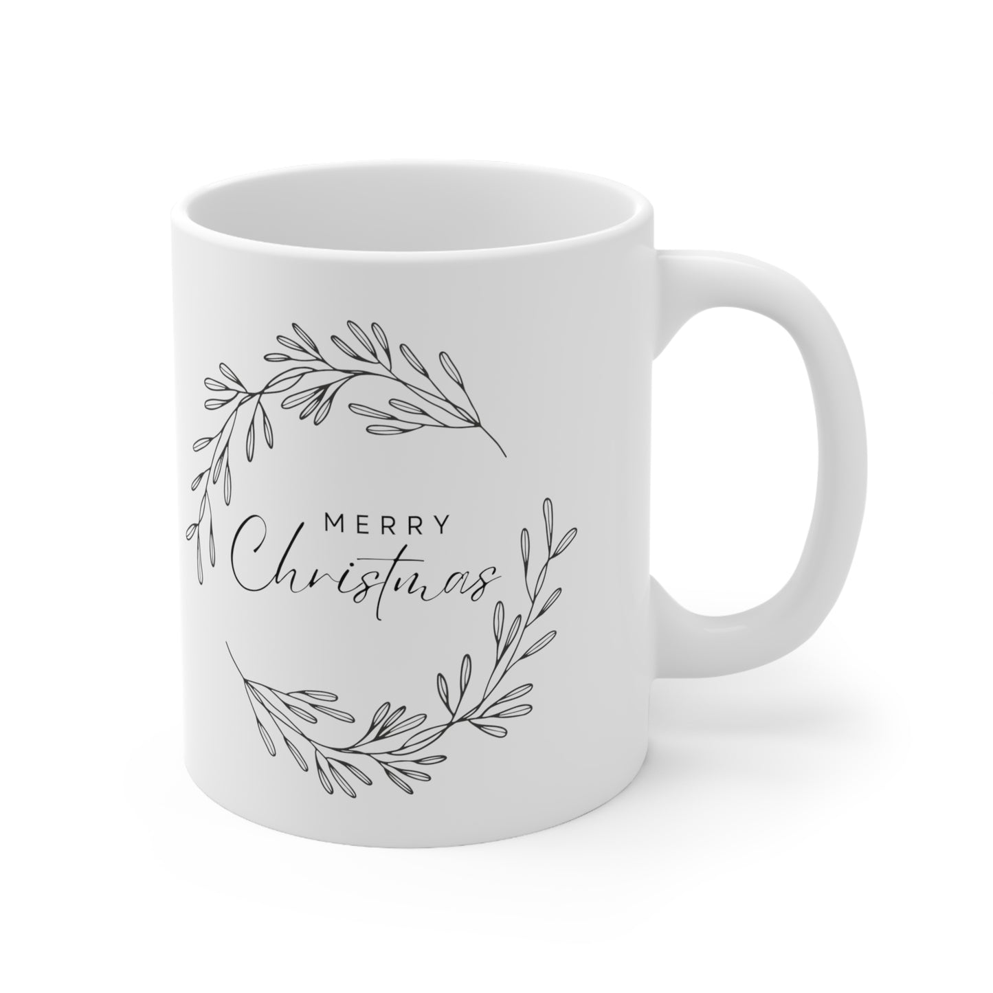 Celebrate with Nature's Touch: Merry Christmas with Leaves Mug (11, 15oz)