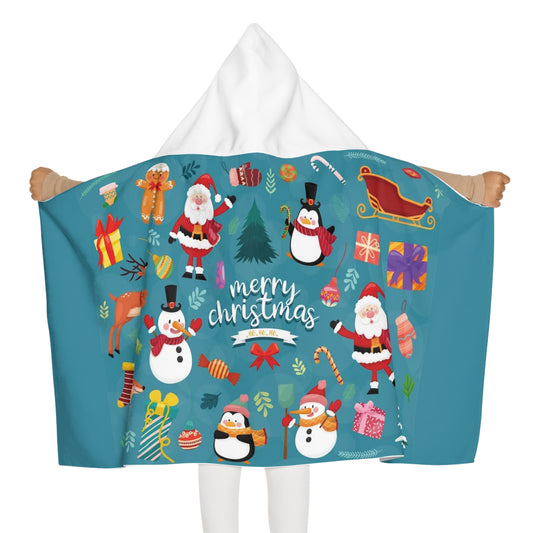 Christmas Youth Hooded Towel – Soft Polyester & Cotton Holiday Kids Bath Wrap