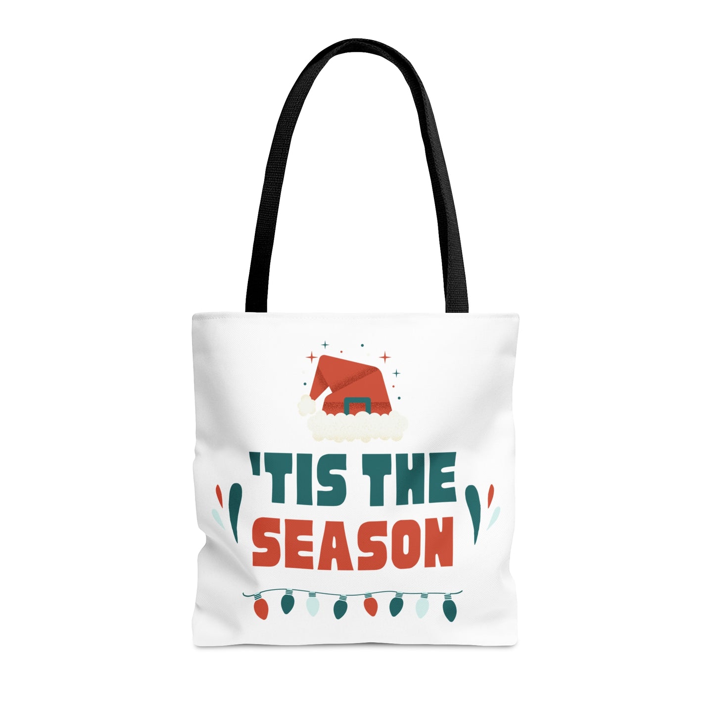 Christmas Tote Bag with “‘TIS THE SEASON” Santa Hat Design – Durable All-Over Print Holiday Carryall in 3 Sizes