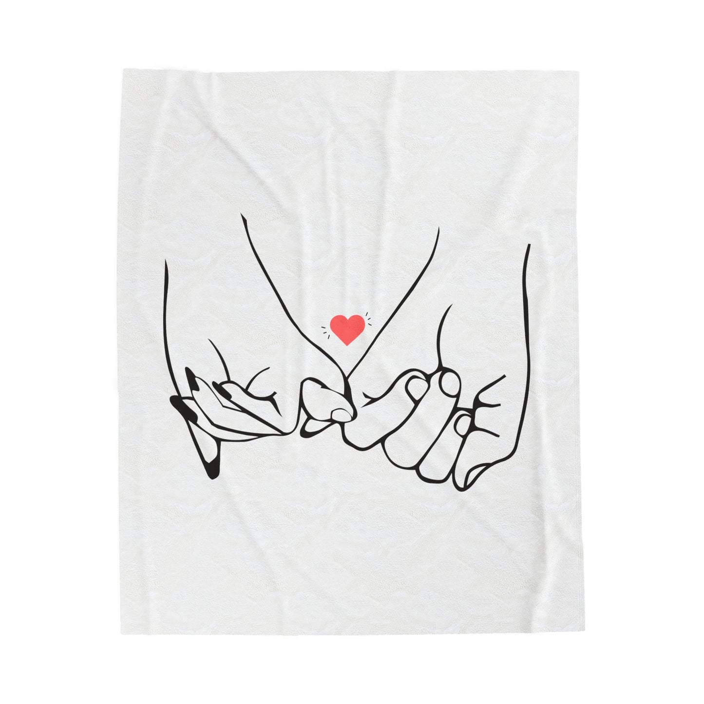 Couple's Hand with Heart Printed Velveteen Plush Blanket