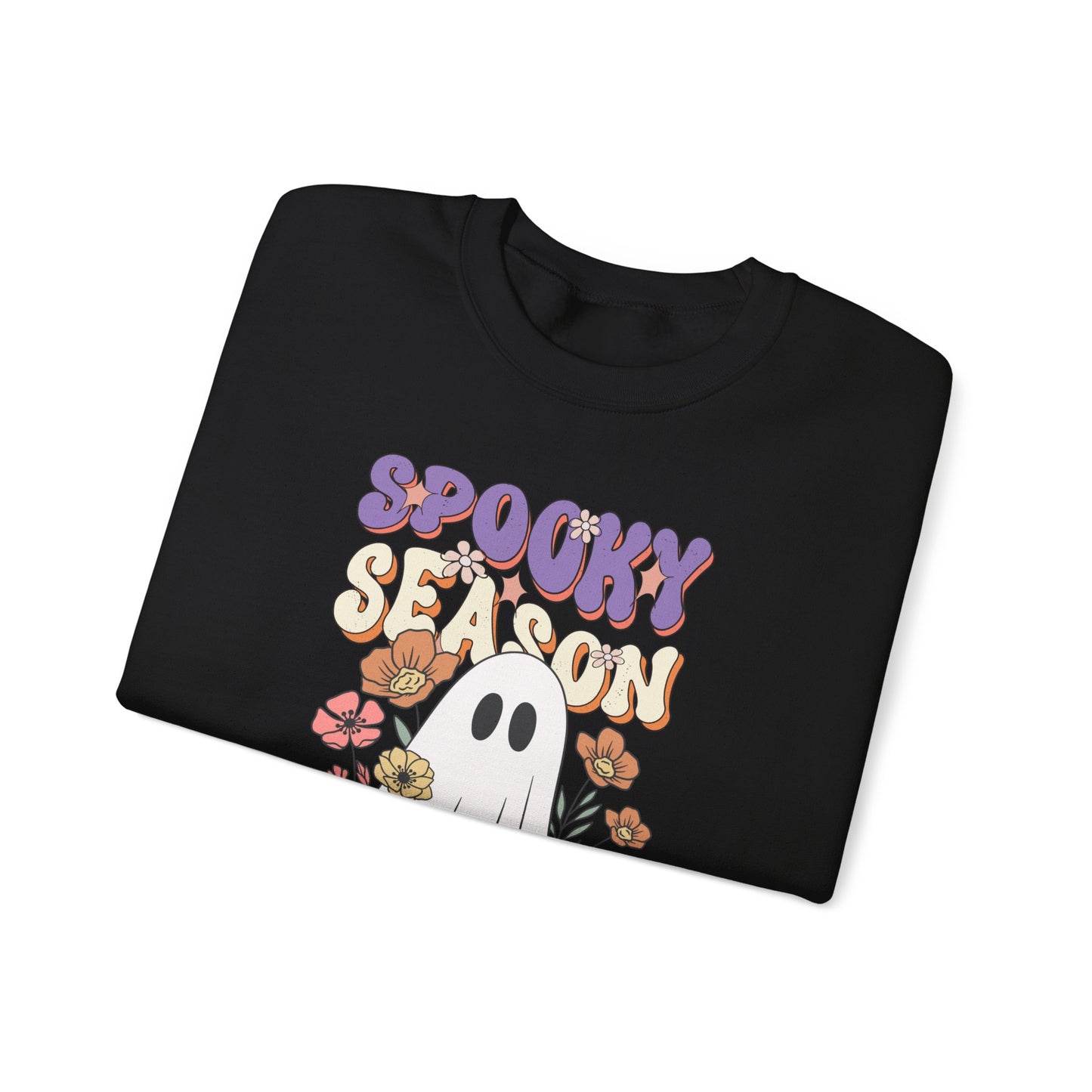 Spooky Season Floral Ghost Sweatshirt – Cozy Halloween Blooms