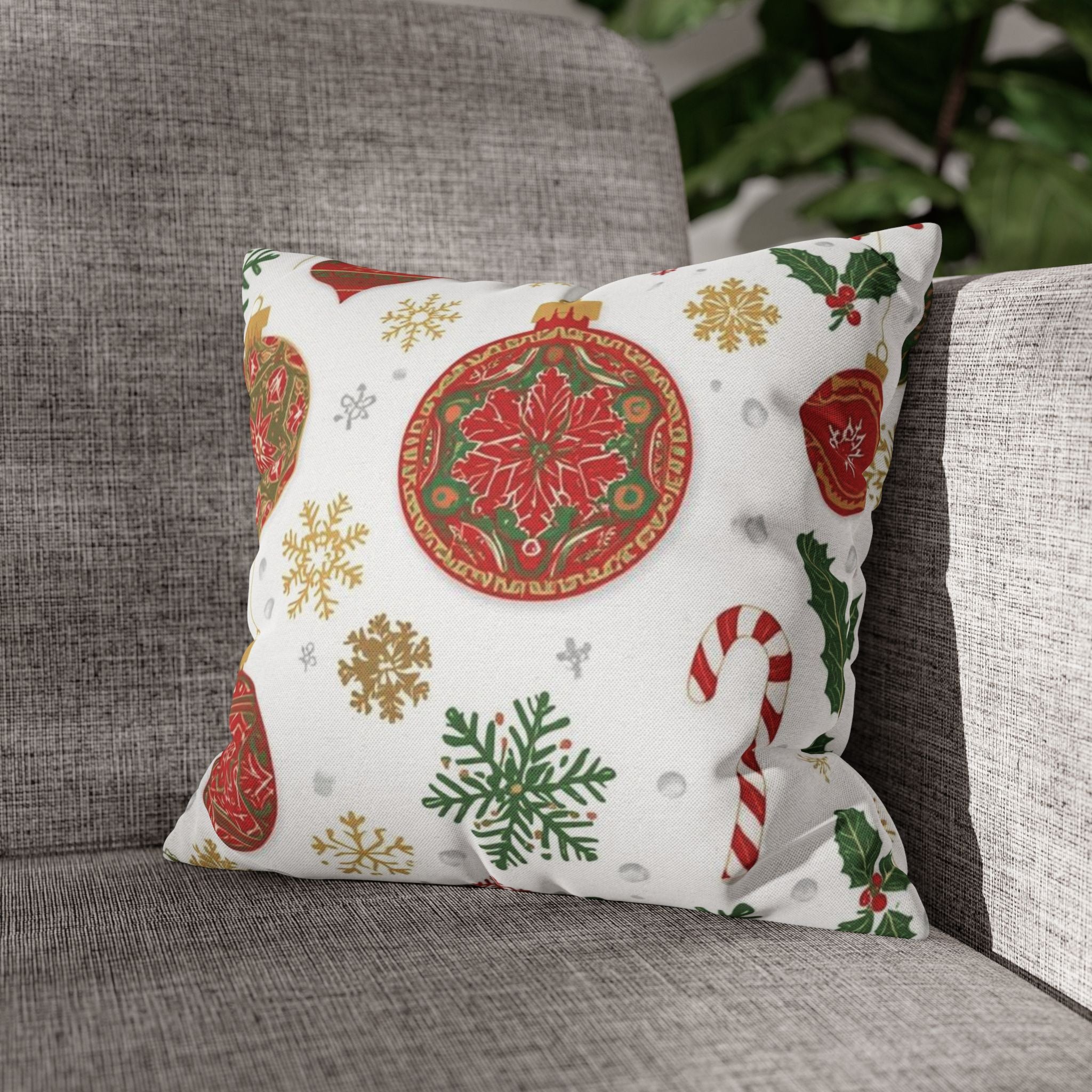Christmas Ornament & Candy Cane Pillow Cover – Double-Sided Festive Holiday Decor