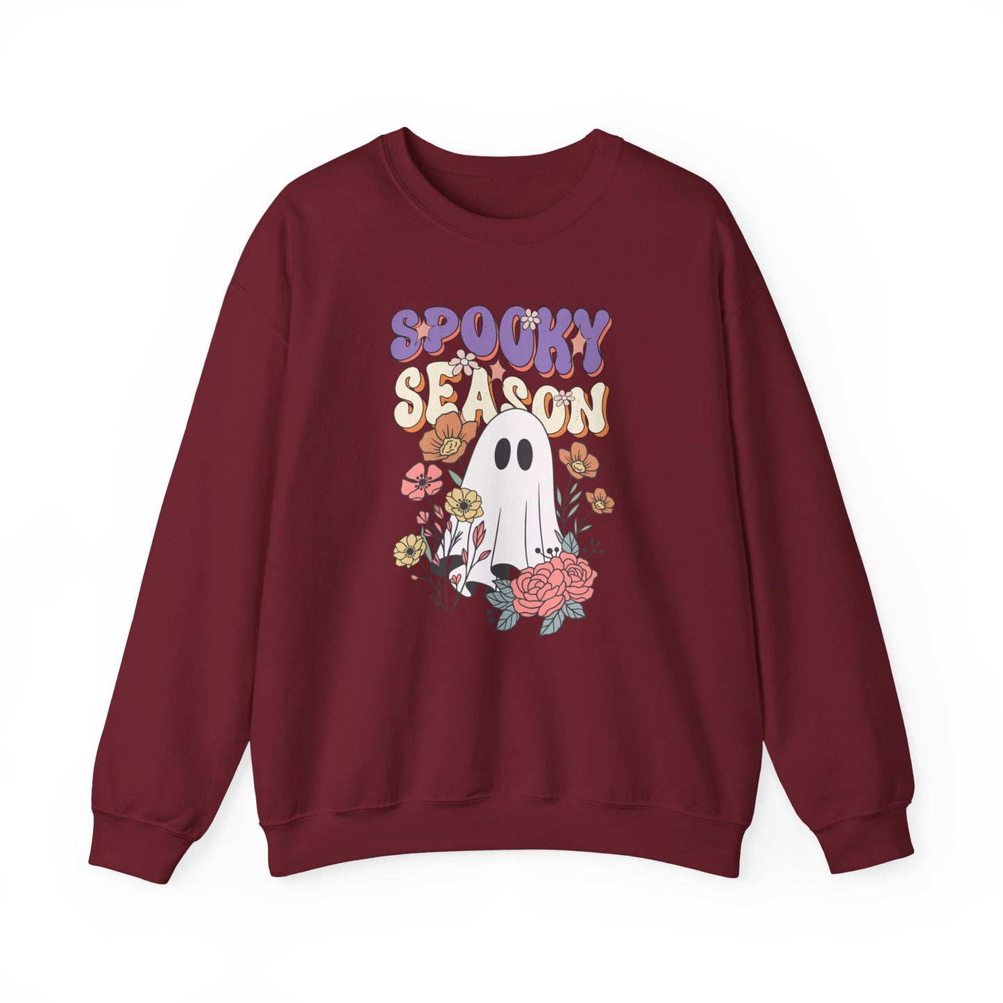 Spooky Season Floral Ghost Sweatshirt – Cozy Halloween Blooms