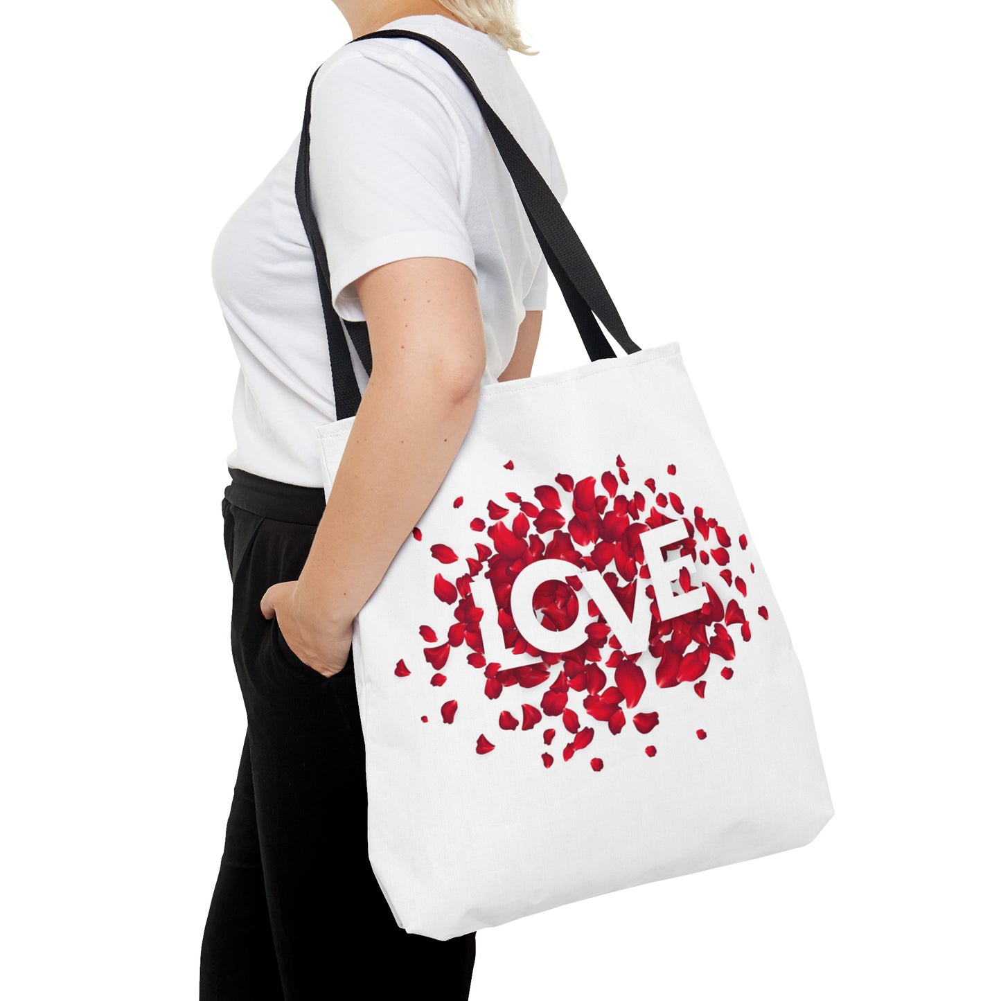 Stylish Love with Flowers Printed Tote Bag, Valentine's Tote Bag