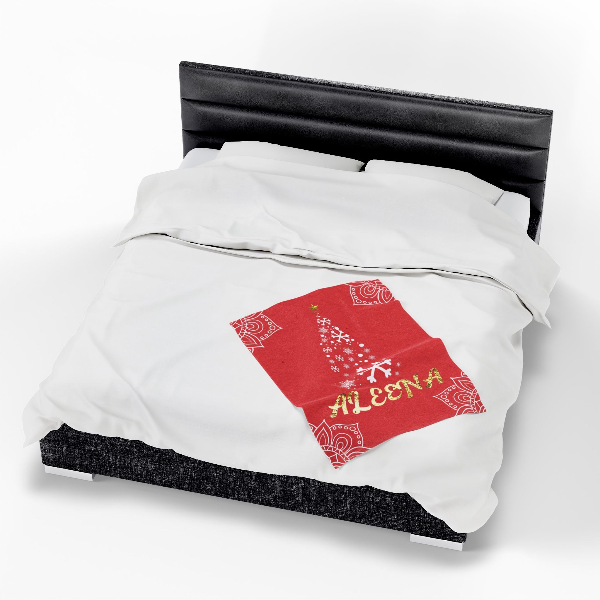 Personalized Christmas Tree Velveteen Blanket, Custom Name Holiday Throw