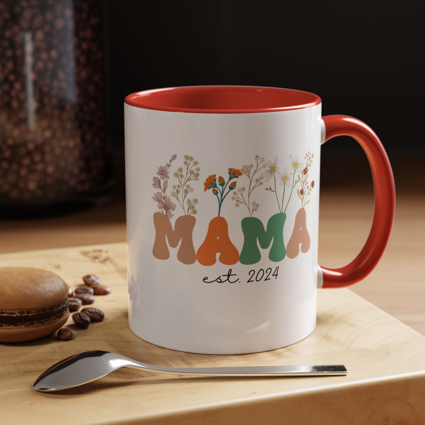 Mama est. Ceramic Coffee Mug – Boho Floral Personalized Mom Gift, 11oz