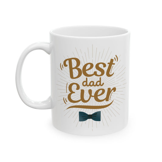 Best Dad Ever Mug – Elegant Sunburst Coffee Cup with Blue Bow Tie Design, 11oz & 15oz